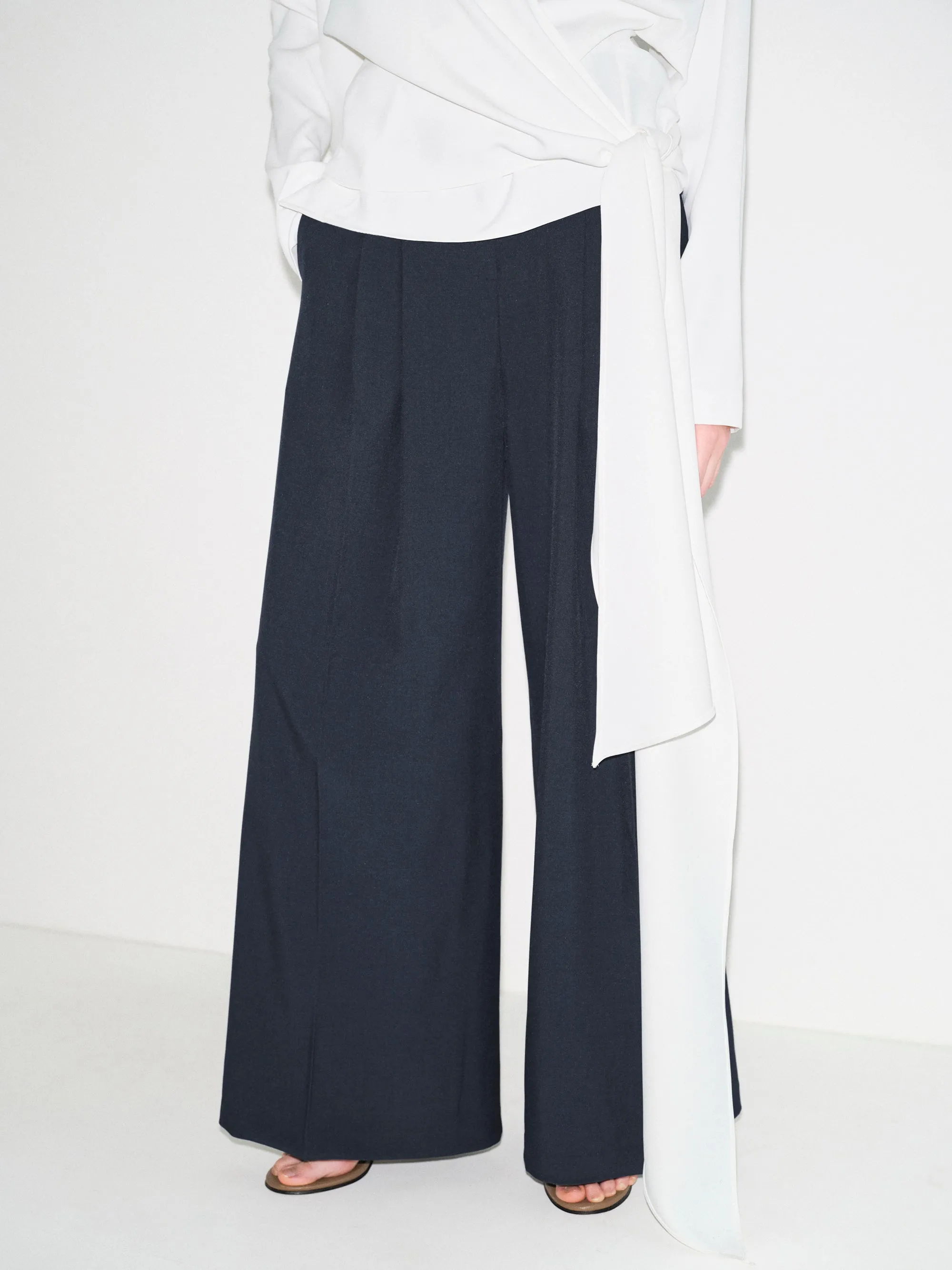 Double Pleated Wide-Leg Trousers, Navy sold by Source Unknown product image thumbnail 2