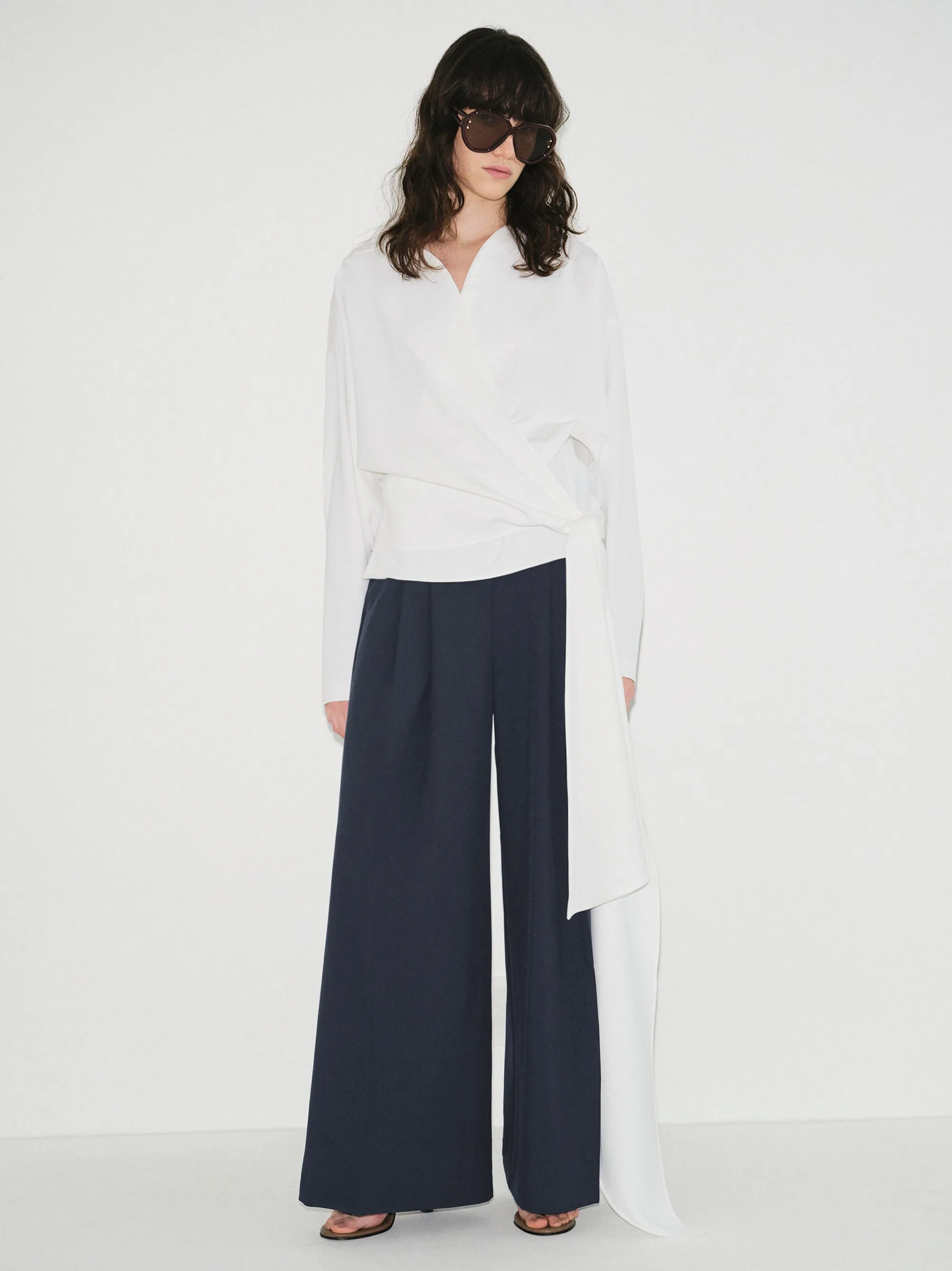 Double Pleated Wide-Leg Trousers, Navy sold by Source Unknown product image thumbnail 3