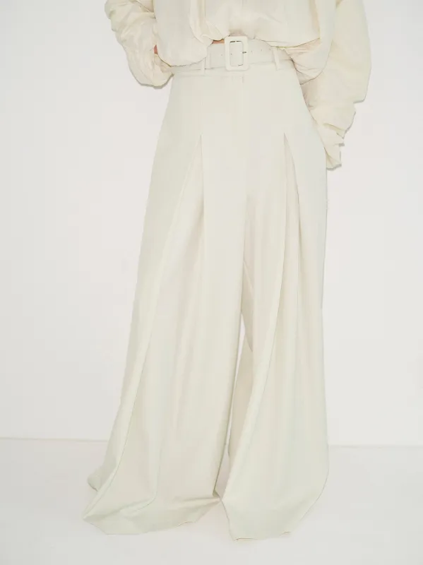 High-Waist Belted Trousers, Ivory made by Source Unknown