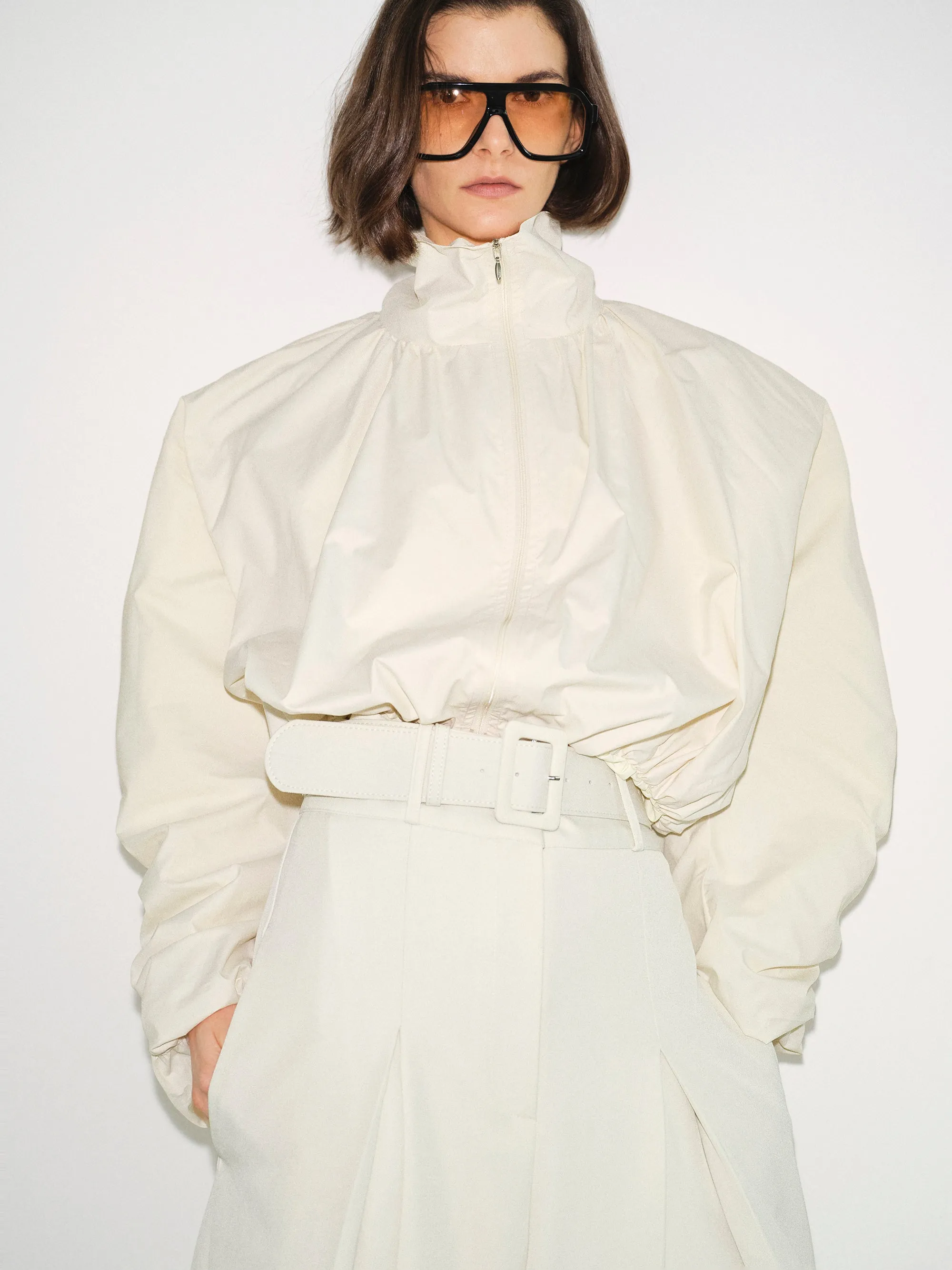 Shirred-Back Blouson Jacket, Cream sold by Source Unknown product image thumbnail 3