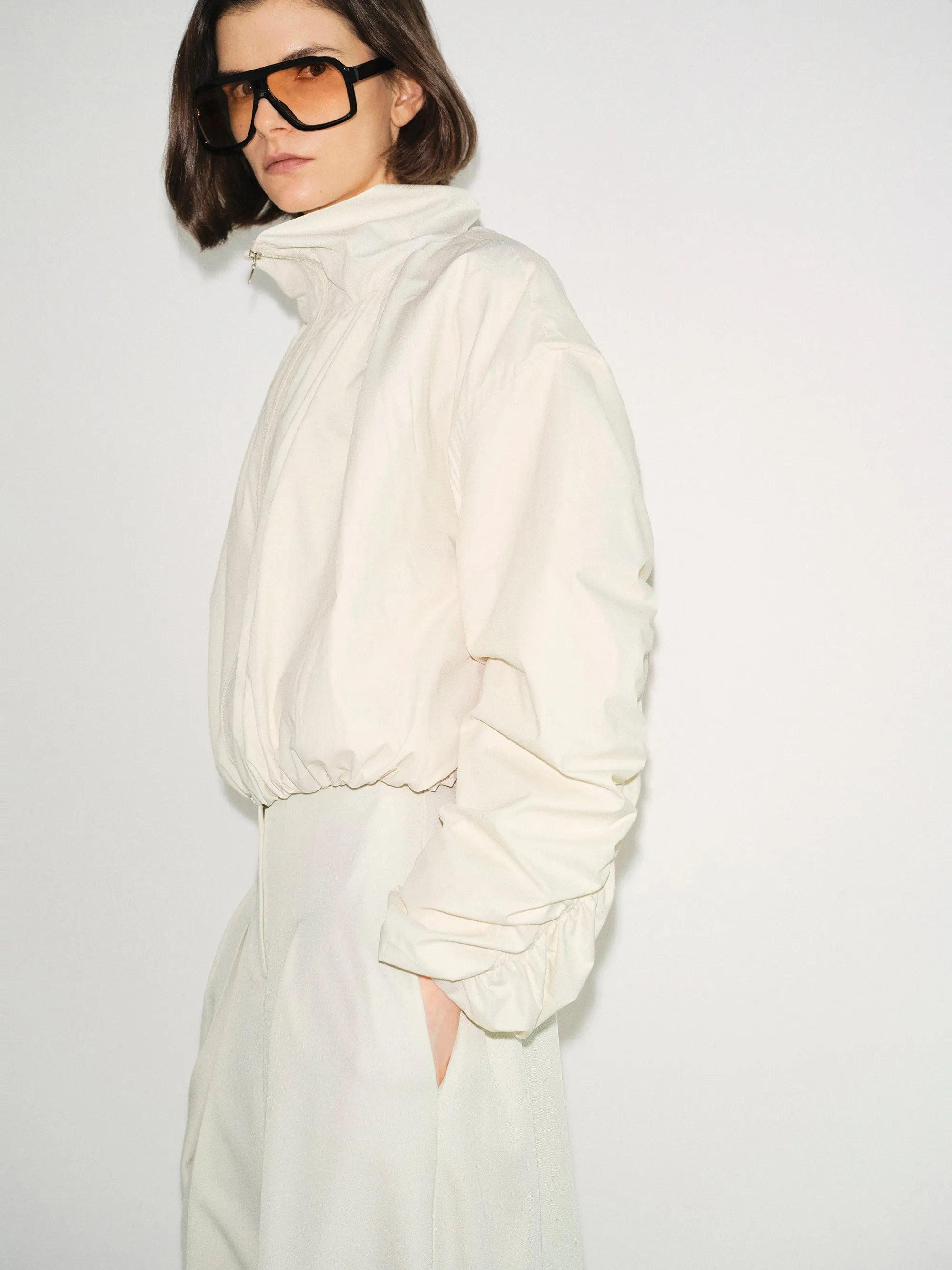 Shirred-Back Blouson Jacket, Cream sold by Source Unknown product image thumbnail 5