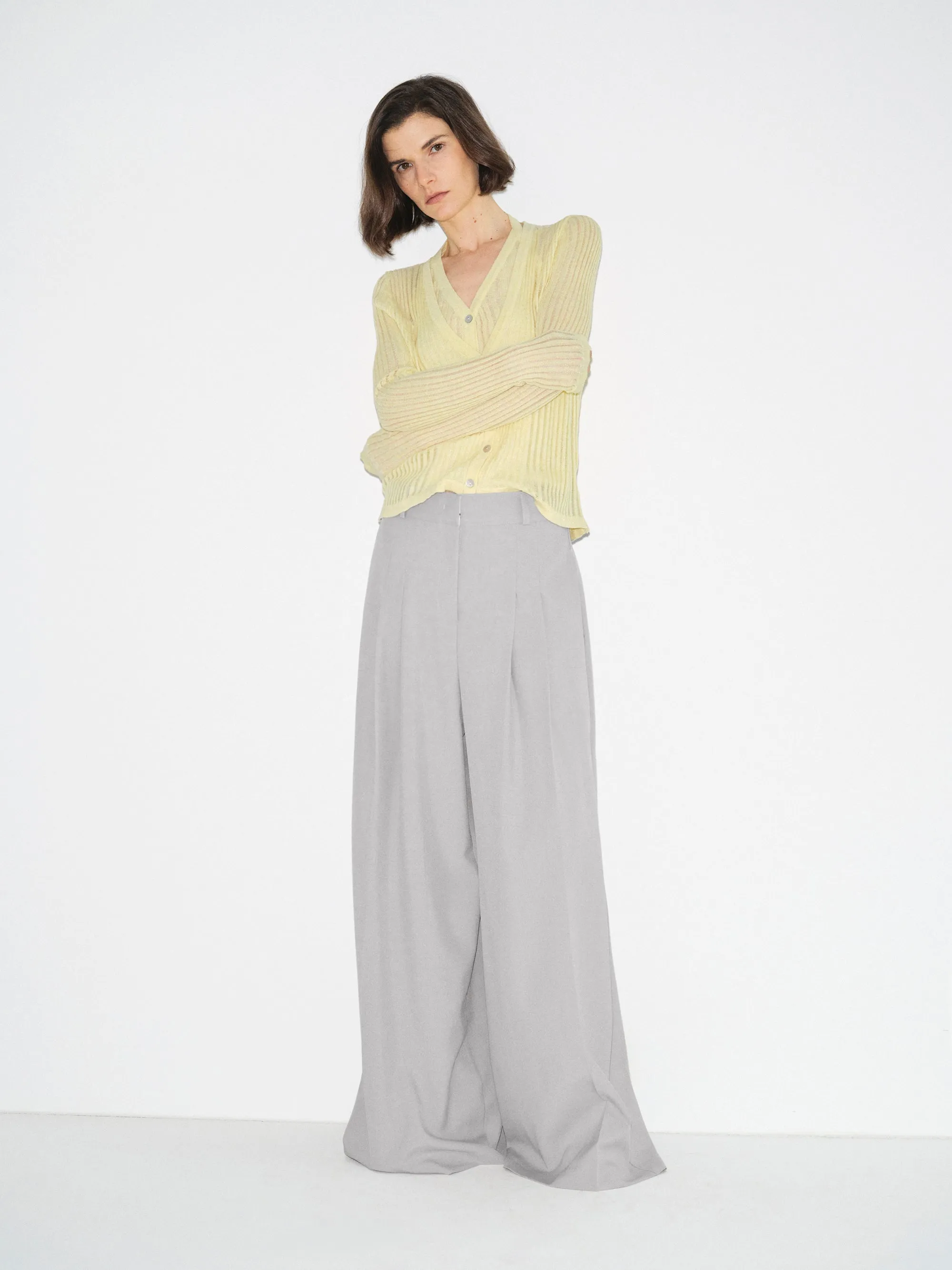 Double Pleated Wide-Leg Trousers, Grey sold by Source Unknown product image thumbnail 2