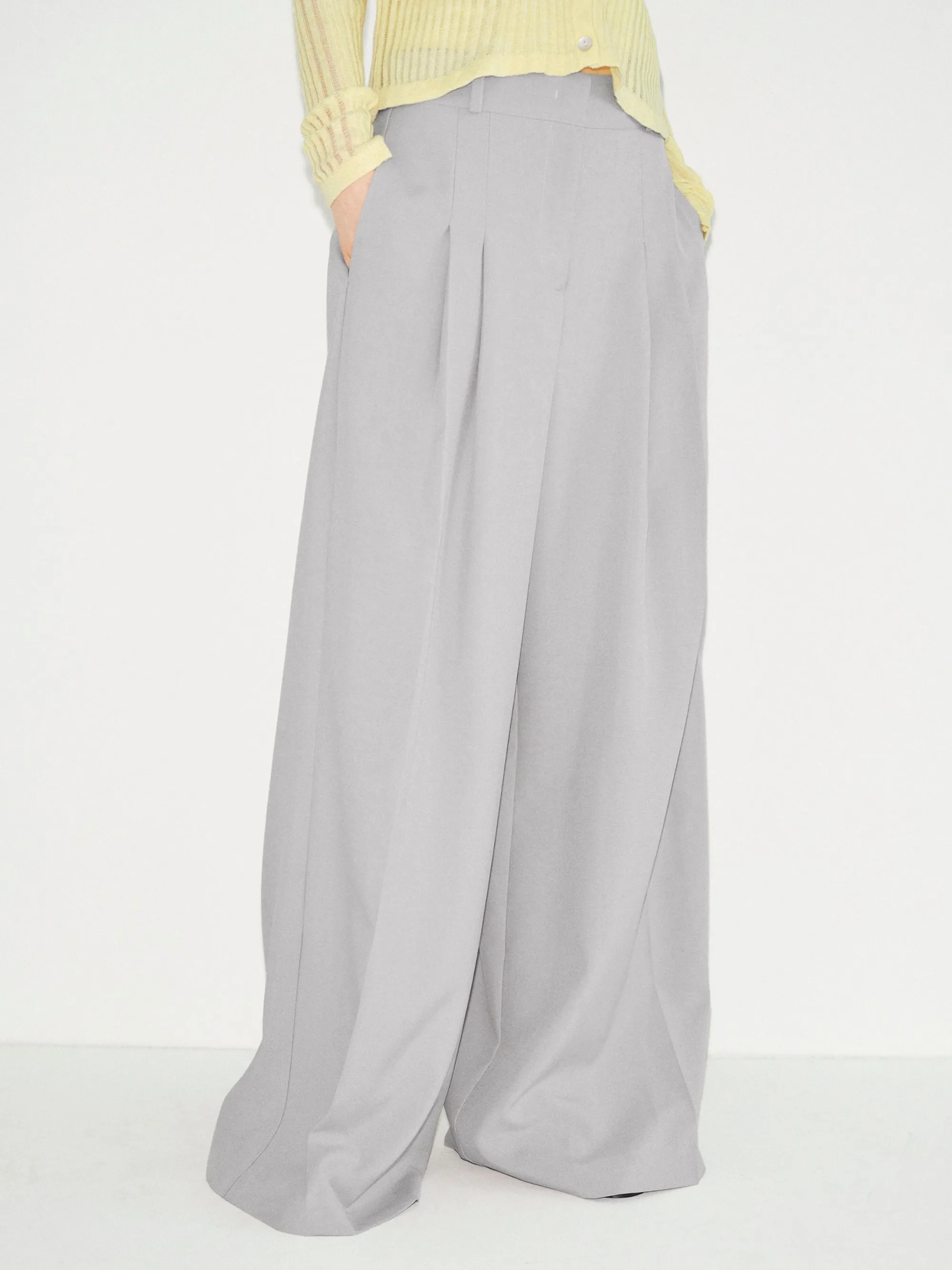 Double Pleated Wide-Leg Trousers, Grey sold by Source Unknown
