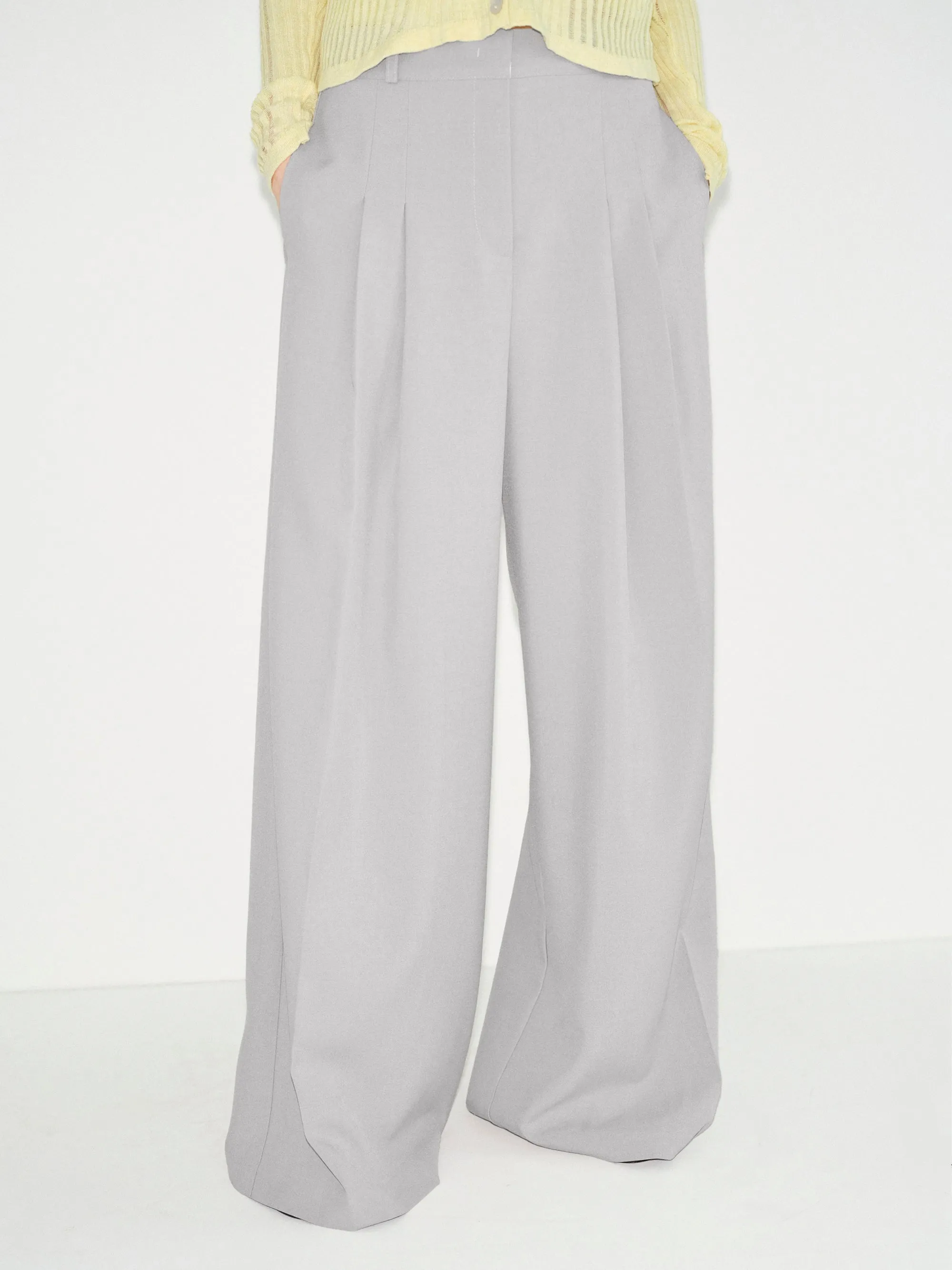 Double Pleated Wide-Leg Trousers, Grey sold by Source Unknown product image thumbnail 3