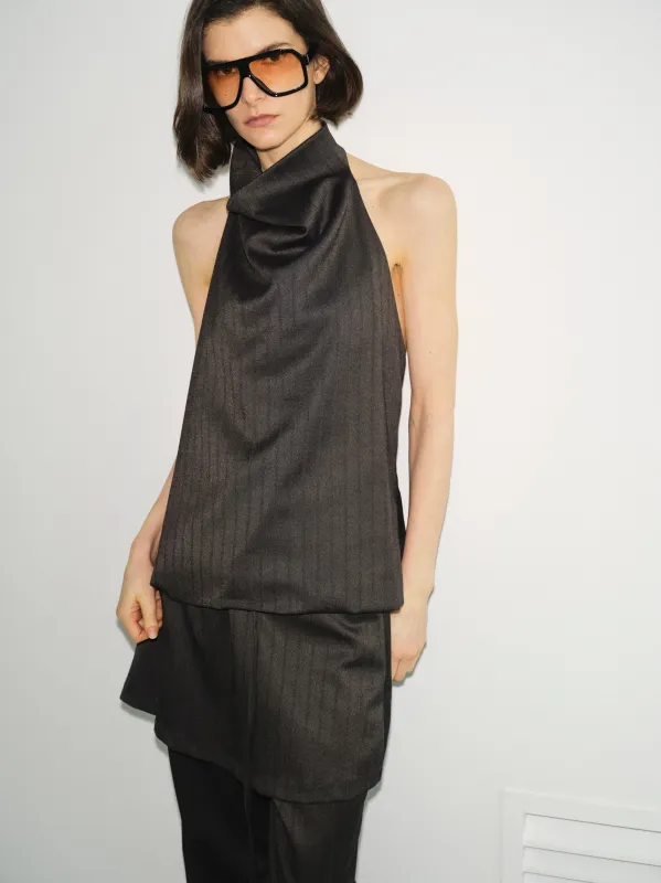 Open-Back Halter Top, Charcoal made by Source Unknown