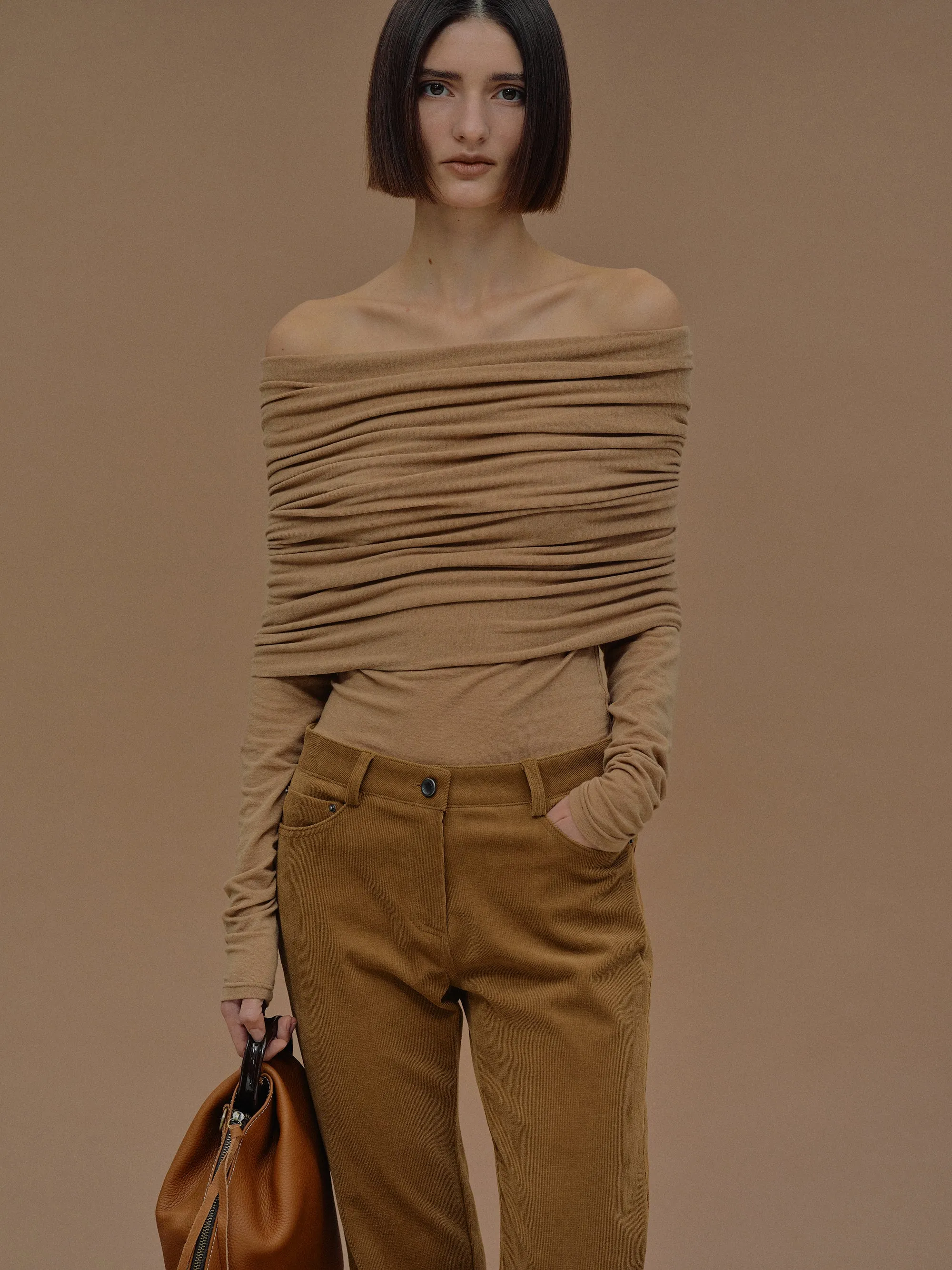 Tova Off Shoulder Knit, Nude Brown sold by Source Unknown product image thumbnail 3