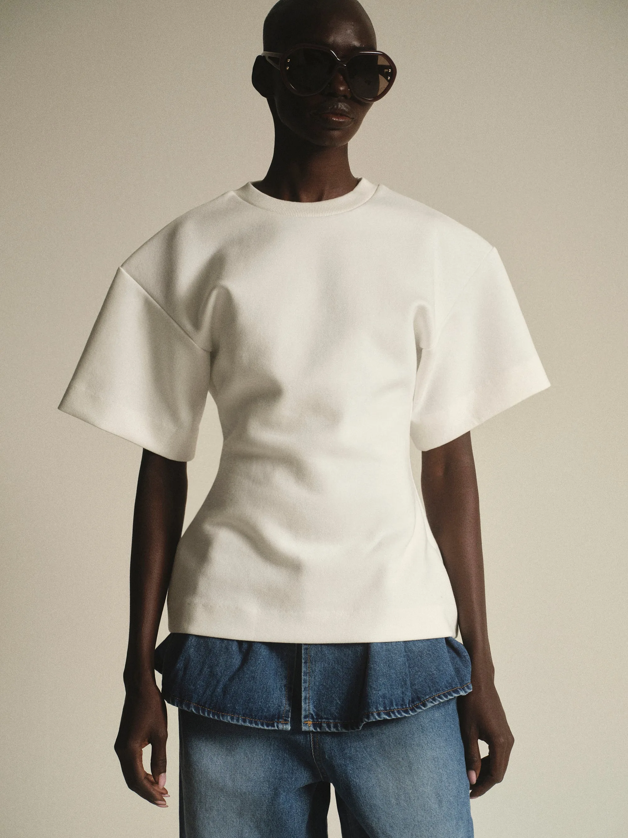 Amila Cinched T-Shirt, White sold by Source Unknown