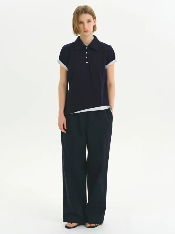 Contrast-Lined Polo Shirt, Navy sold by Source Unknown