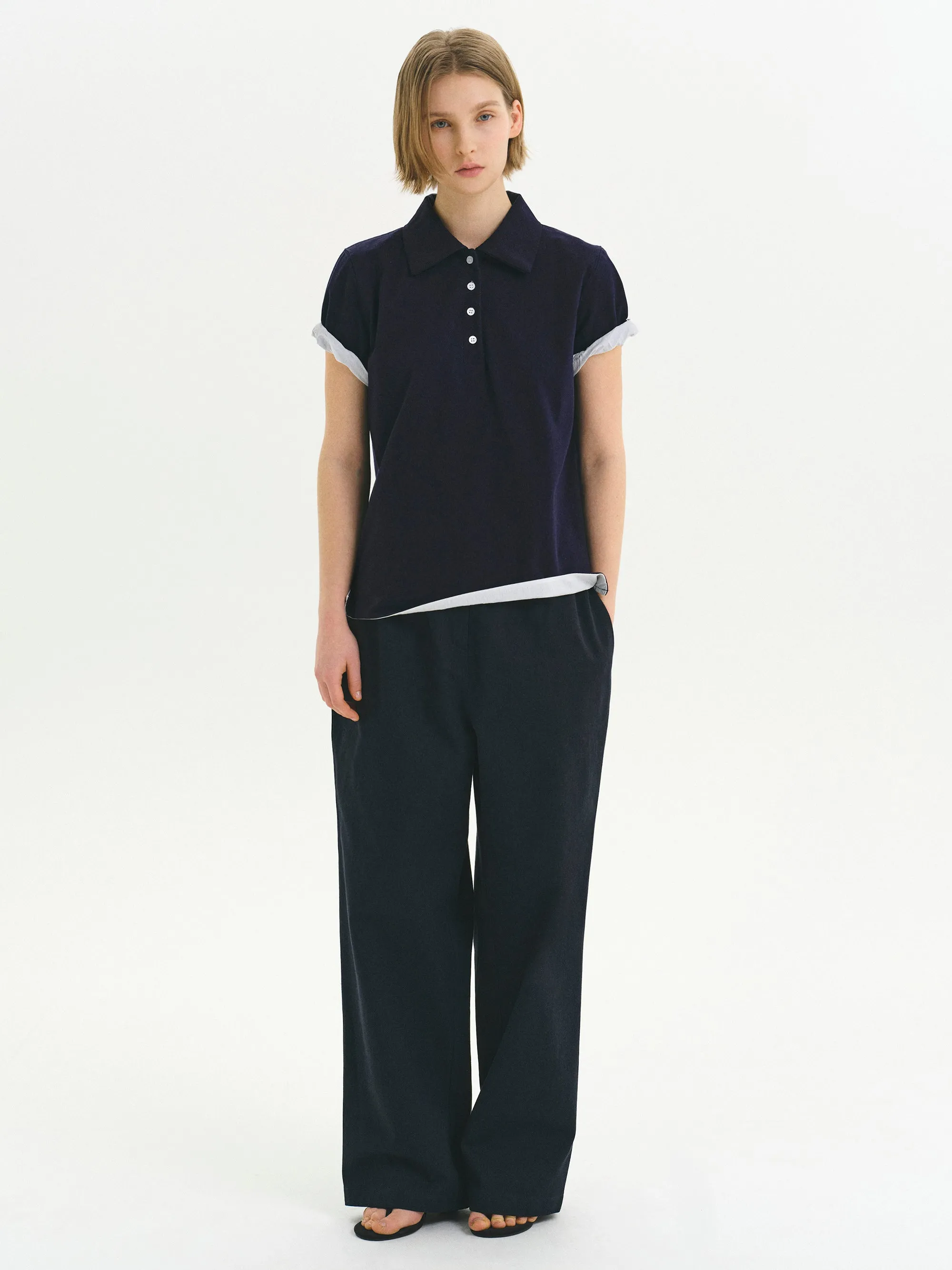 Contrast-Lined Polo Shirt, Navy sold by Source Unknown