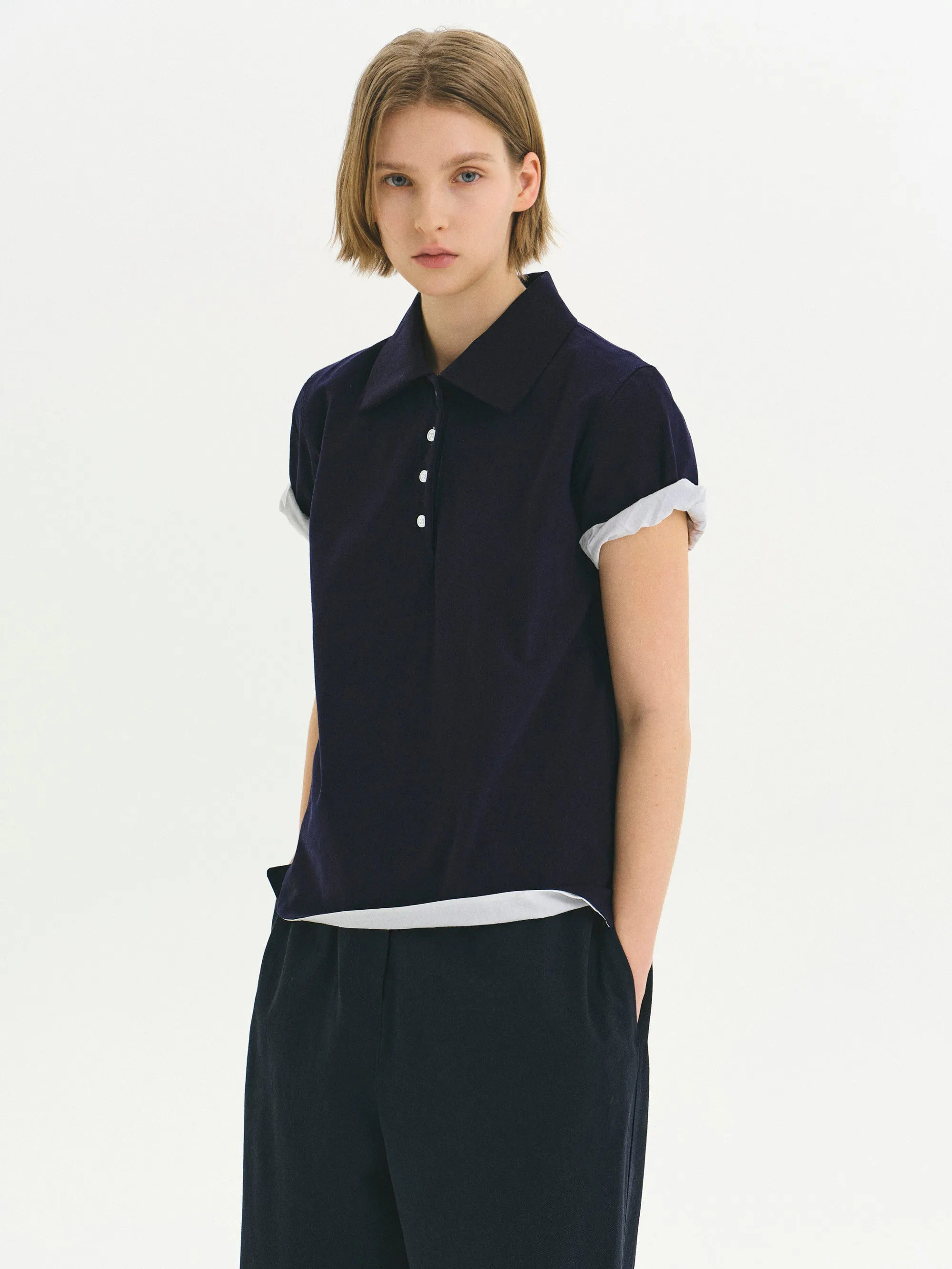 Contrast-Lined Polo Shirt, Navy sold by Source Unknown product image thumbnail 2