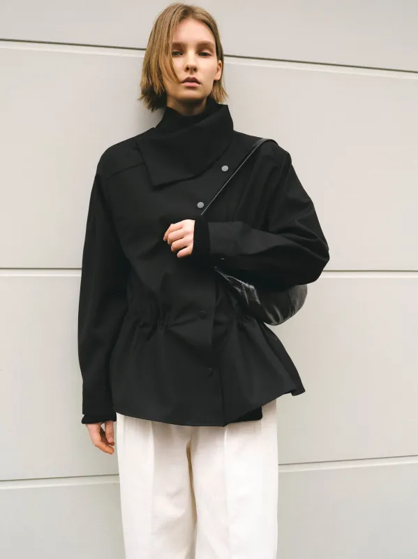 High-Neck Drawstring Jacket, Black made by Source Unknown