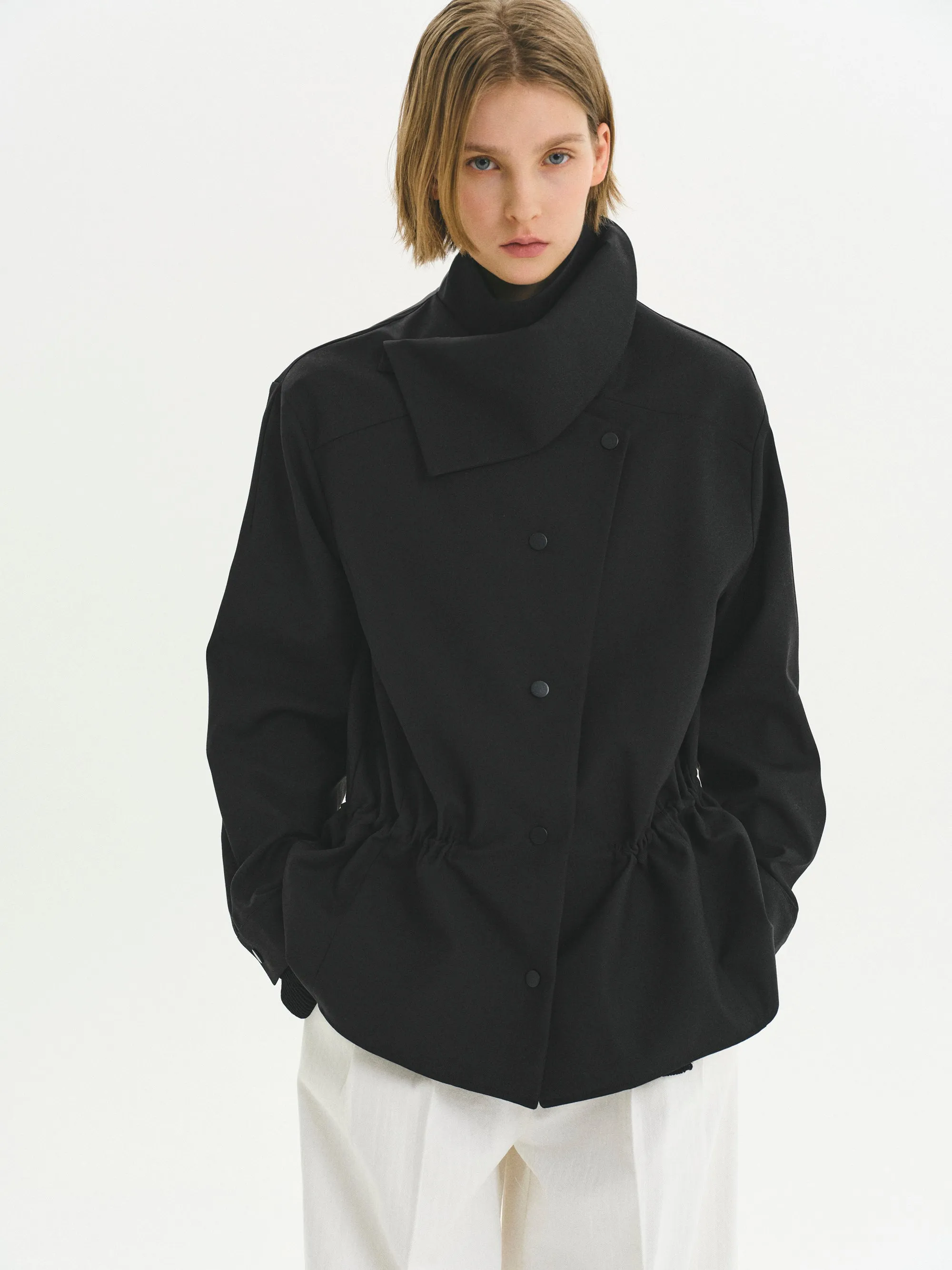 High-Neck Drawstring Jacket, Black sold by Source Unknown product image thumbnail 5