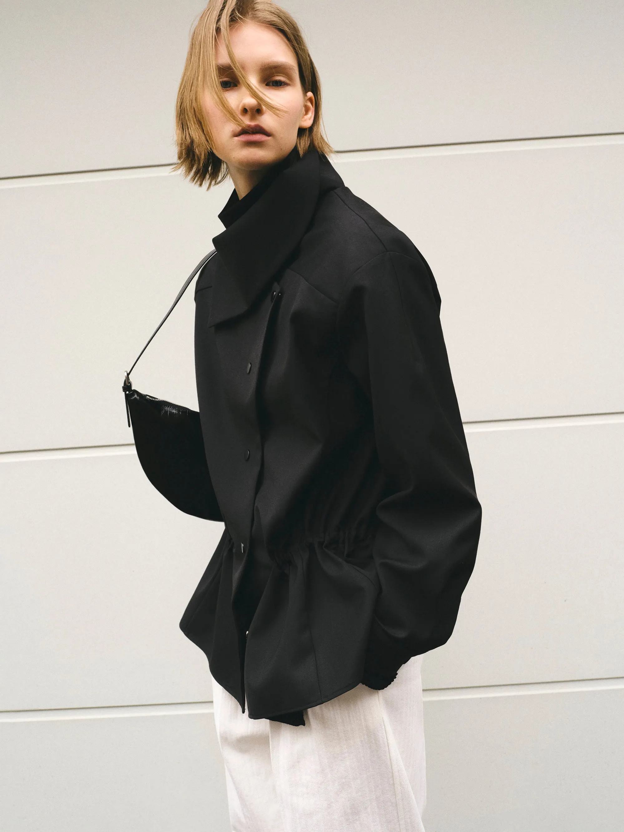High-Neck Drawstring Jacket, Black sold by Source Unknown product image thumbnail 3