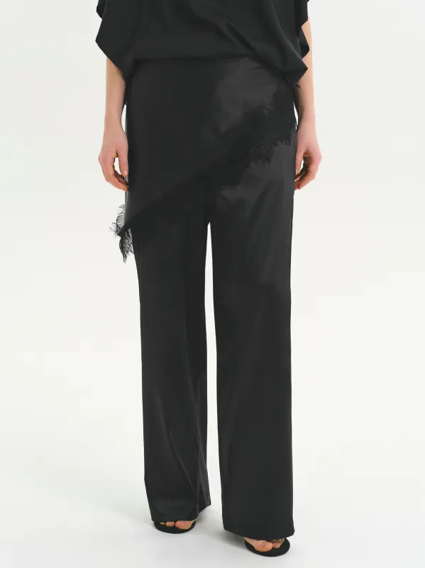Layered Satin-Effect Trousers, Black made by Source Unknown