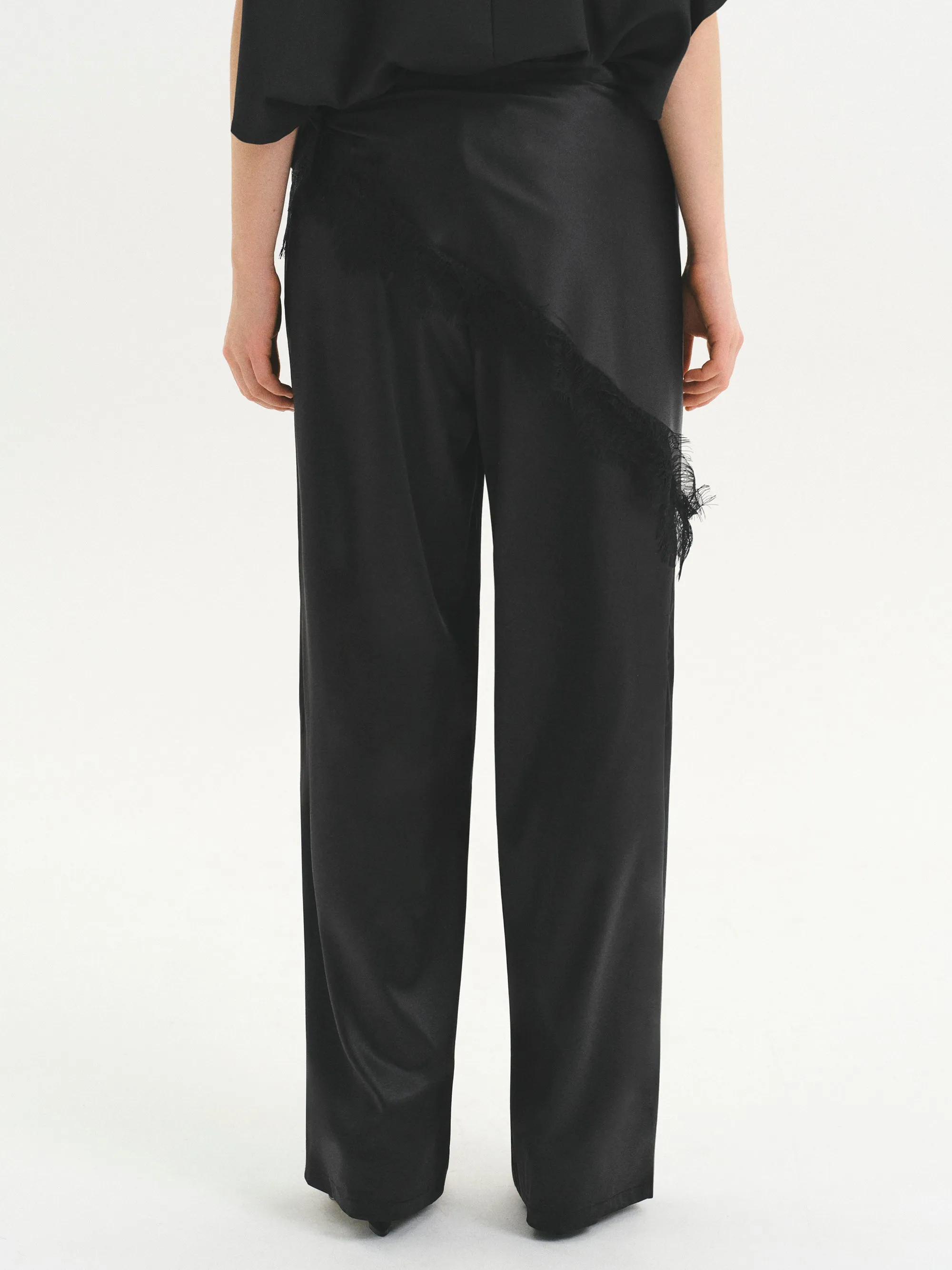Layered Satin-Effect Trousers, Black sold by Source Unknown product image thumbnail 4