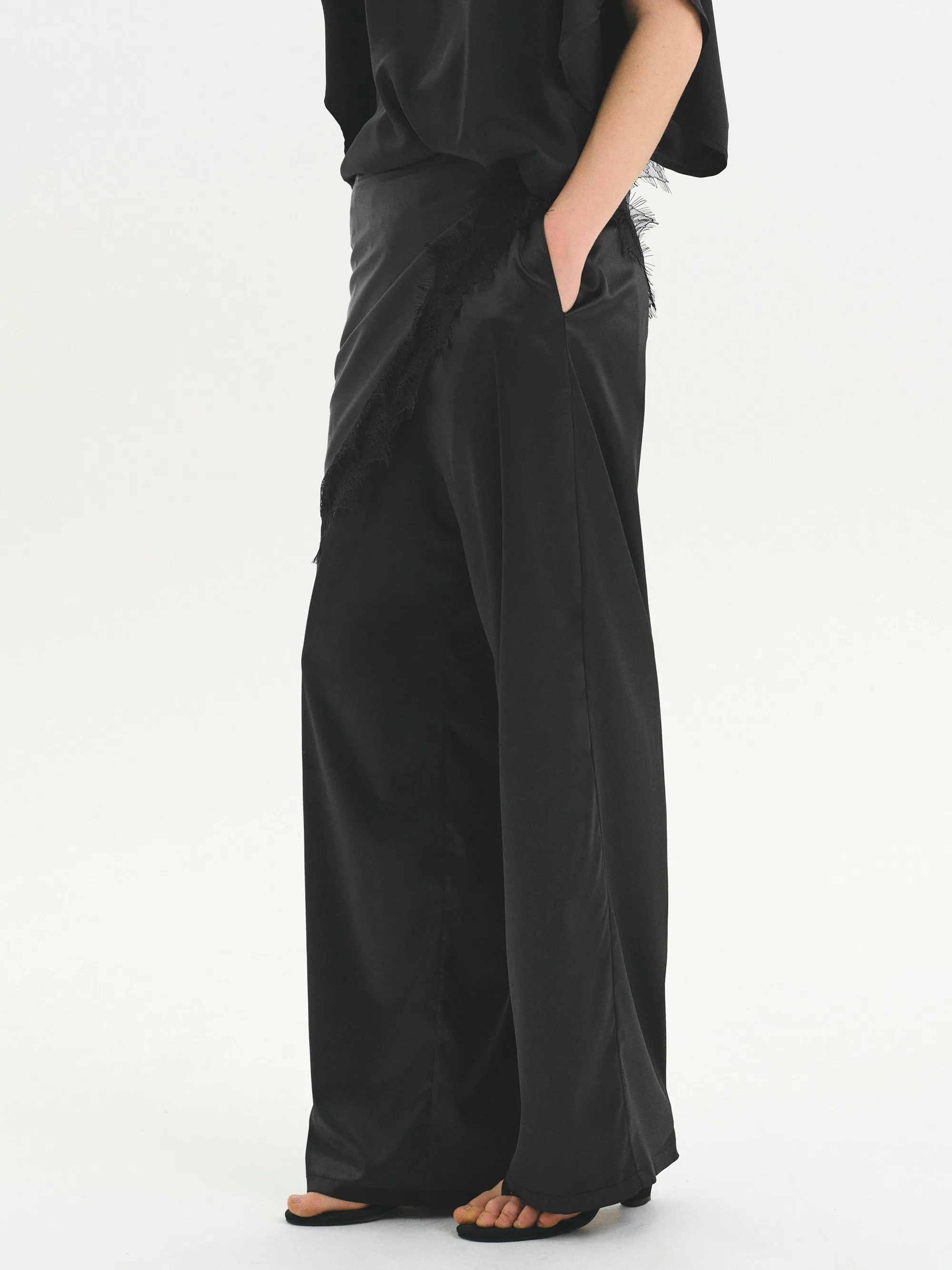 Layered Satin-Effect Trousers, Black sold by Source Unknown product image thumbnail 2