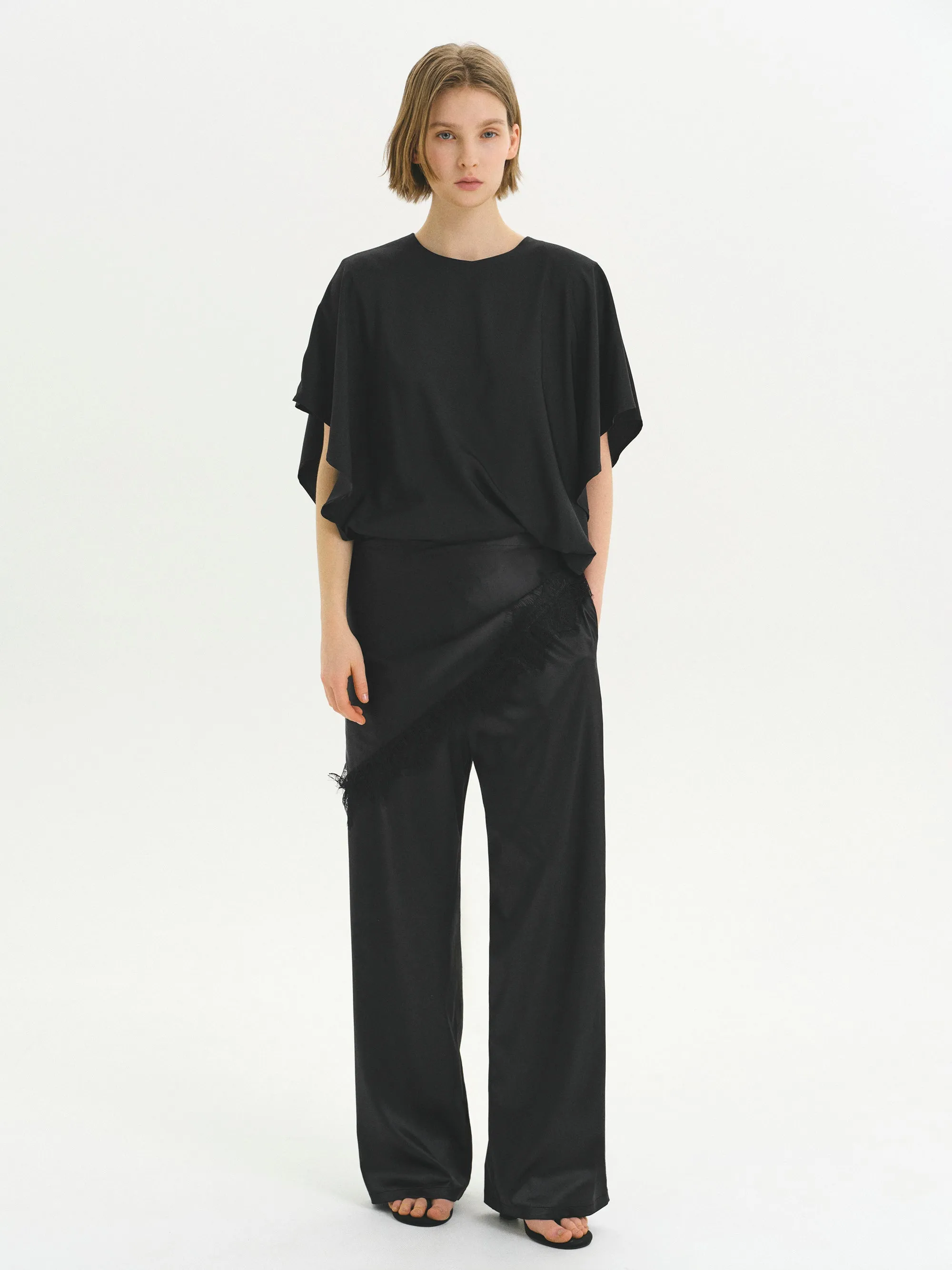 Layered Satin-Effect Trousers, Black sold by Source Unknown product image thumbnail 3