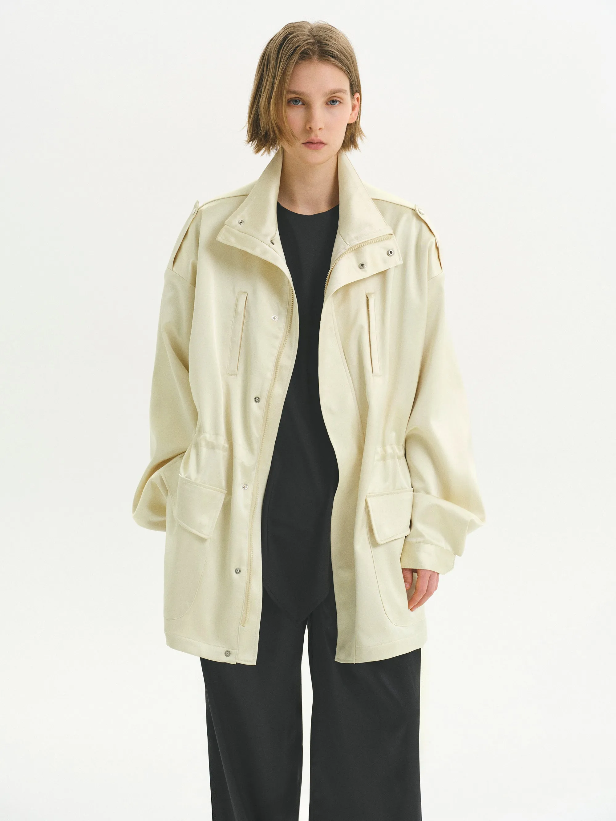 Satin Utility Field Jacket, Butter sold by Source Unknown product image thumbnail 3
