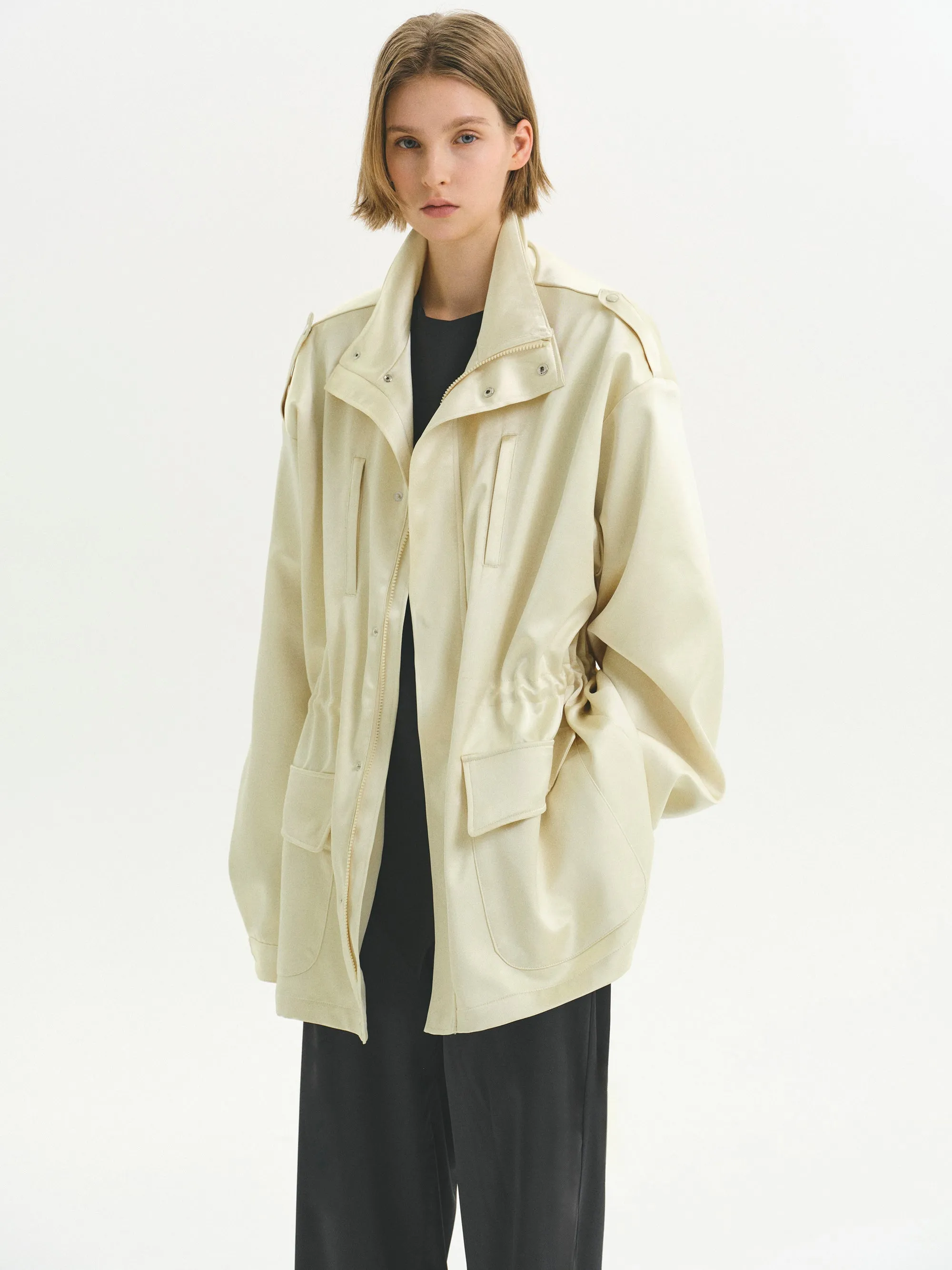 Satin Utility Field Jacket, Butter sold by Source Unknown