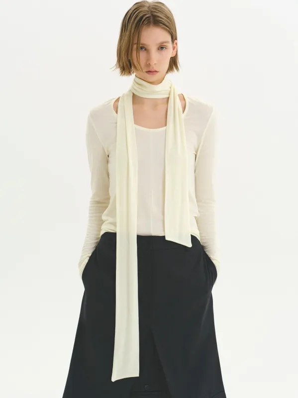 Tie Neck Jersey Top, Cream made by Source Unknown