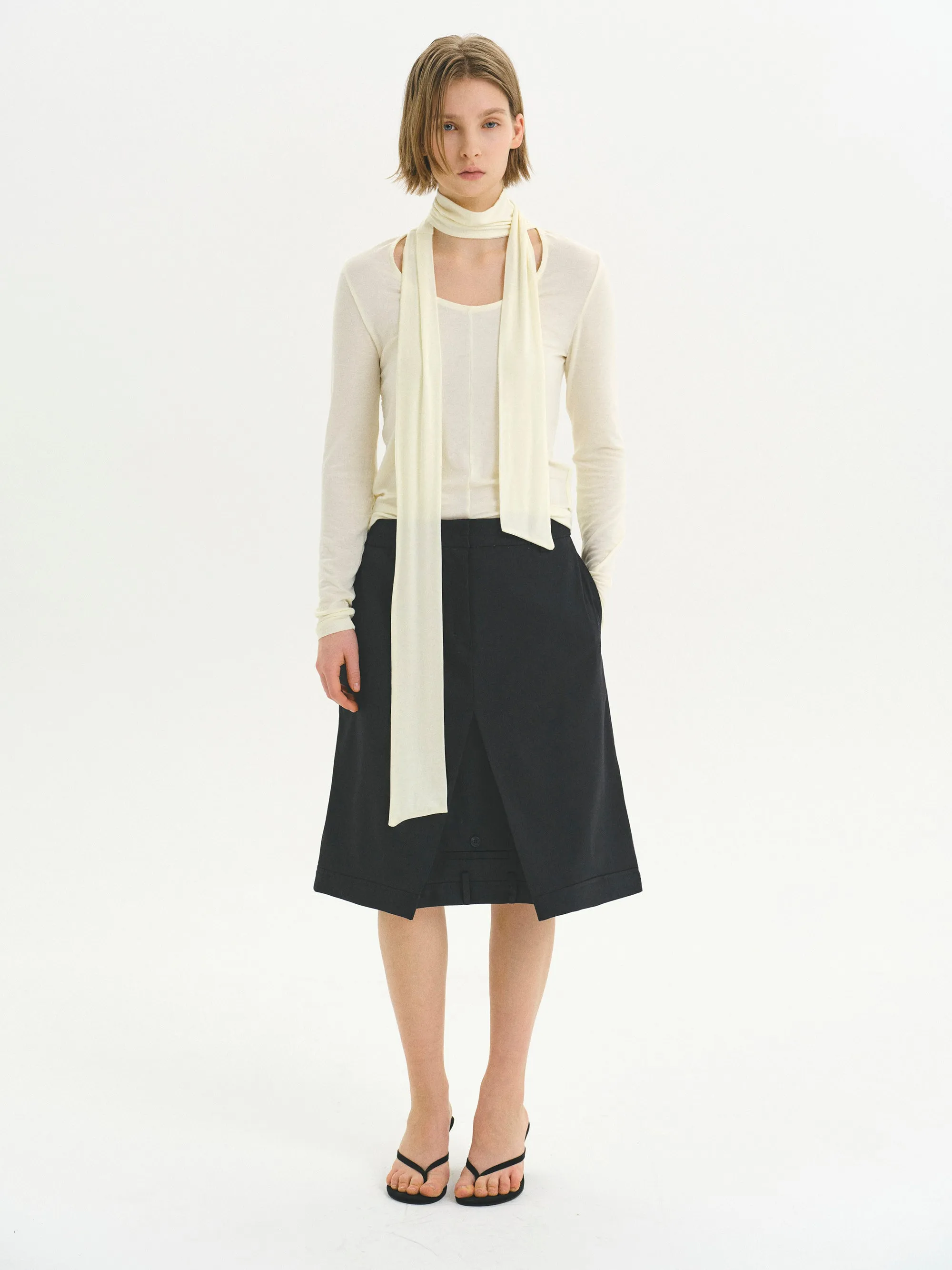 Tie Neck Jersey Top, Cream sold by Source Unknown product image thumbnail 3