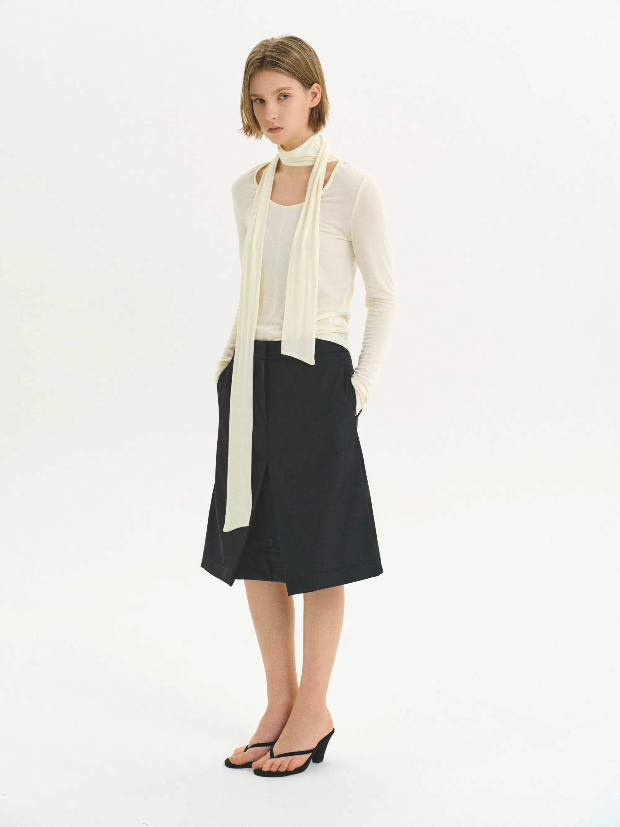 Tie Neck Jersey Top, Cream sold by Source Unknown product image thumbnail 2