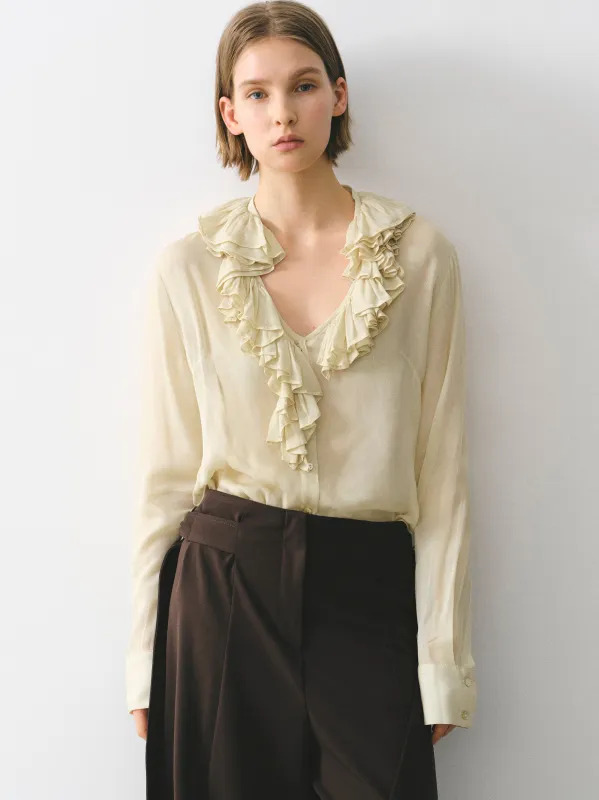 Frill-Collar Blouse, Beige sold by Source Unknown