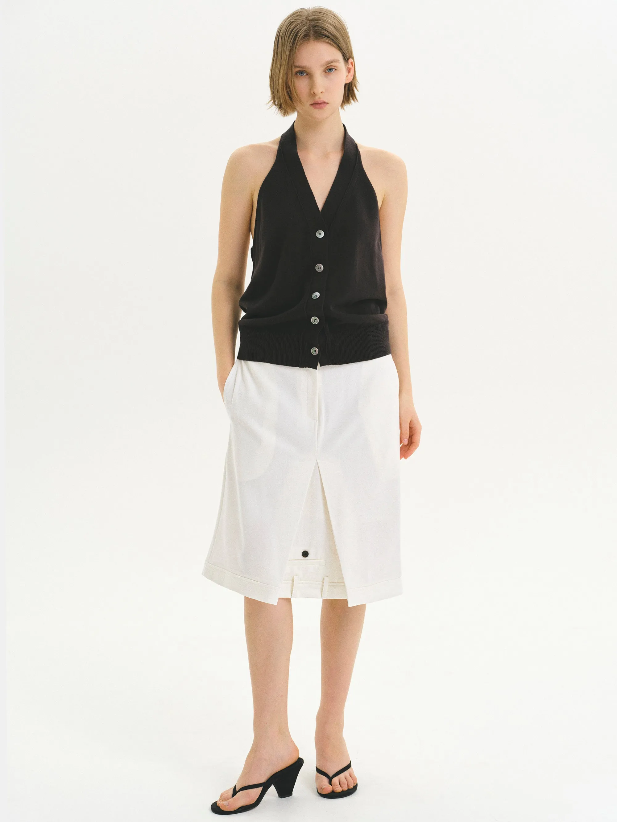 Button-Front Halter Knit Top, Charcoal sold by Source Unknown product image thumbnail 3