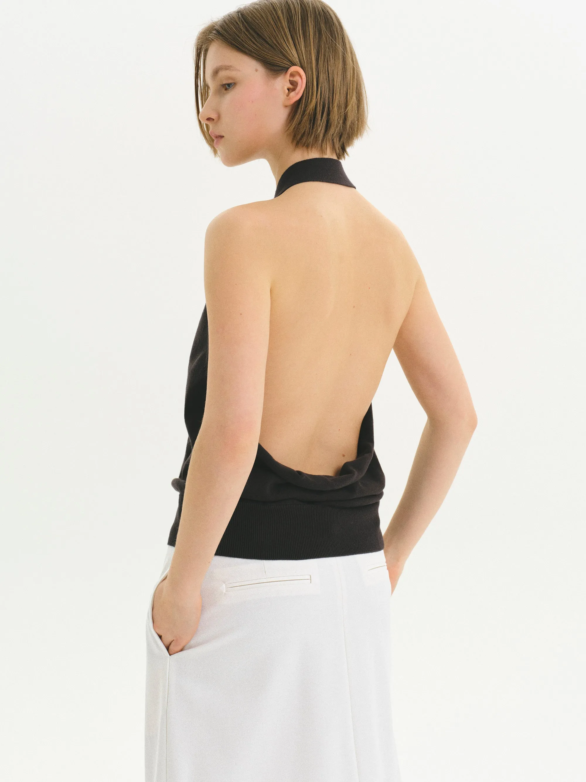 Button-Front Halter Knit Top, Charcoal sold by Source Unknown product image thumbnail 2