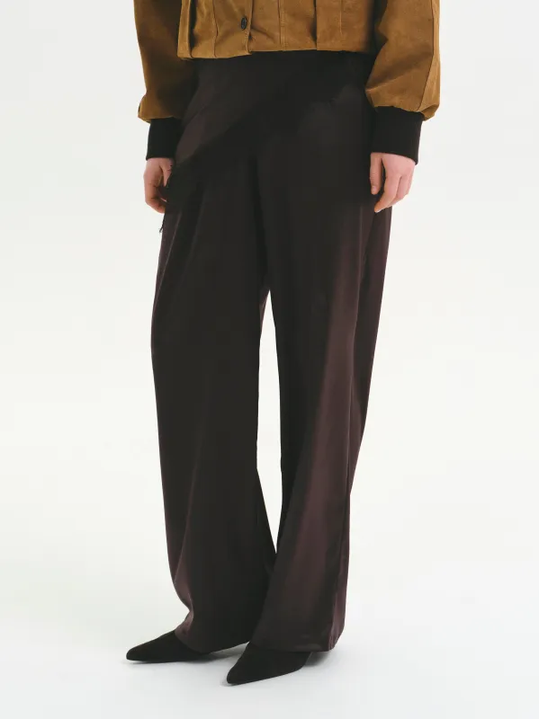 Layered Satin-Effect Trousers, Brown made by Source Unknown