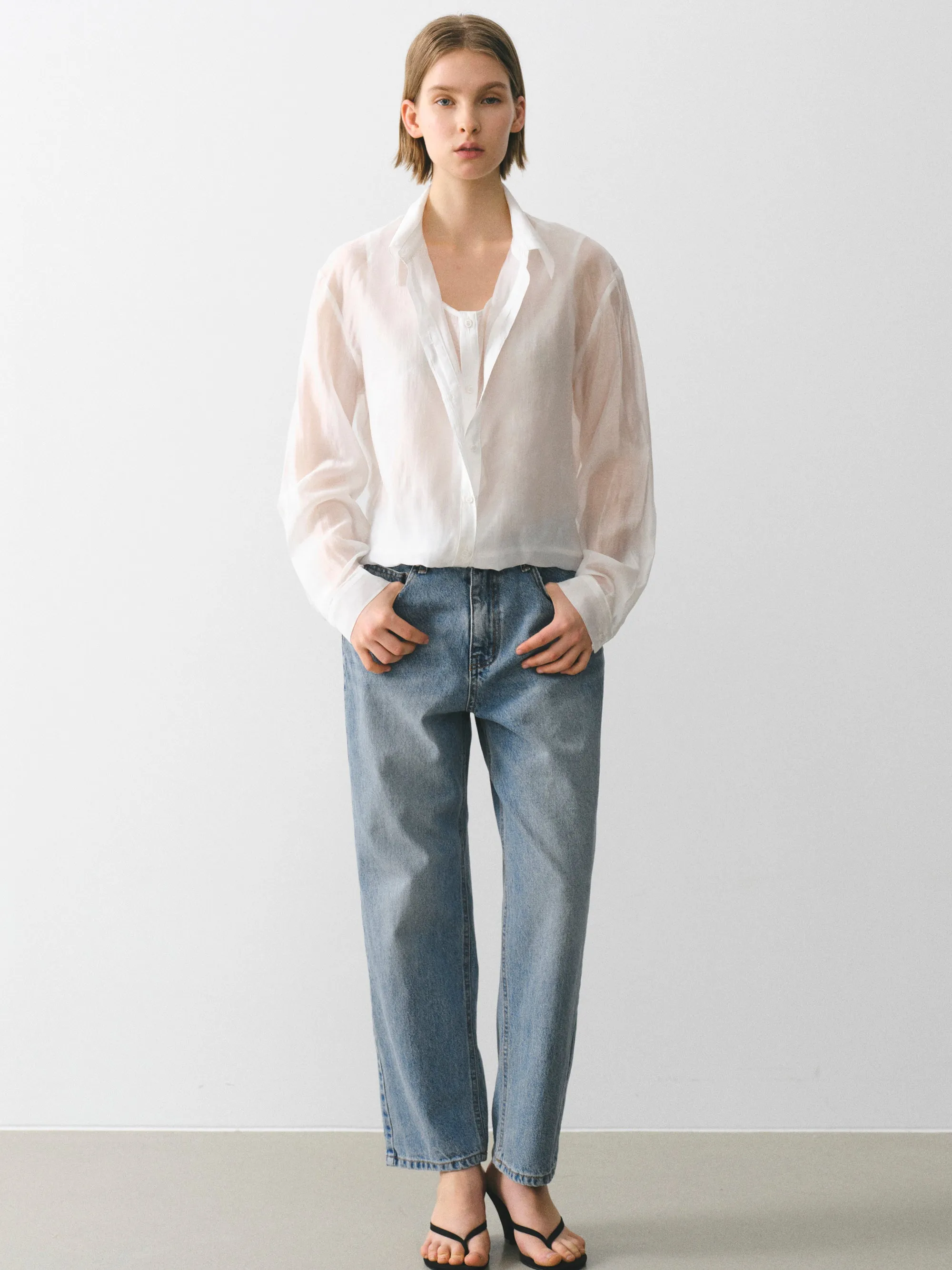 Layered Button Down Shirt, Ivory sold by Source Unknown product image thumbnail 3