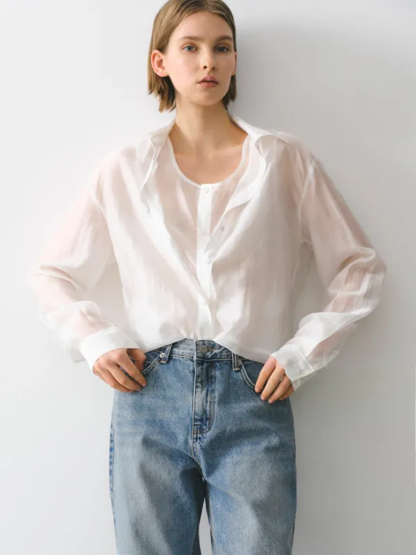 Layered Button Down Shirt, Ivory sold by Source Unknown