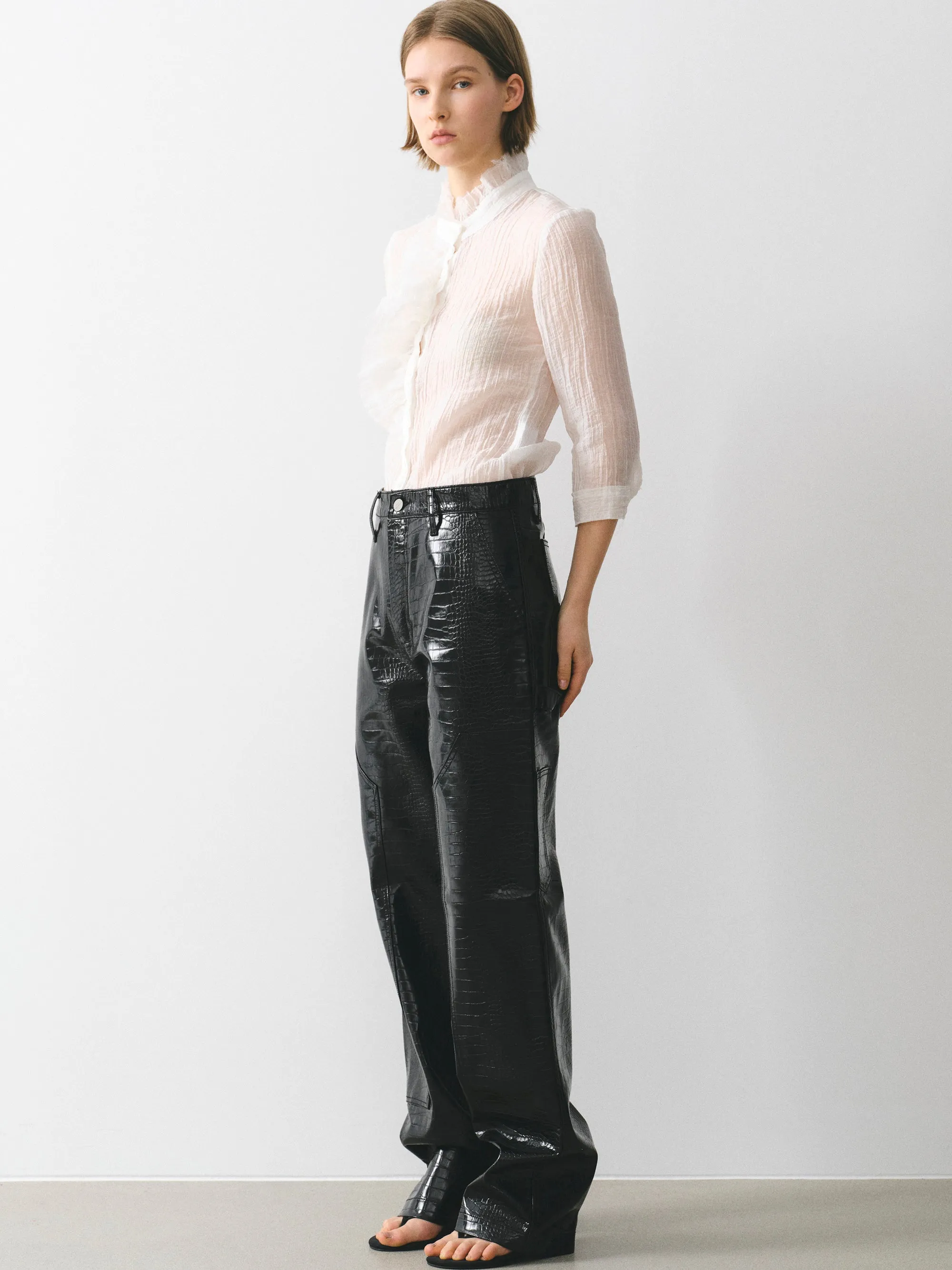 Croc-Embossed Coated Faux-Leather Trousers, Black sold by Source Unknown product image thumbnail 2