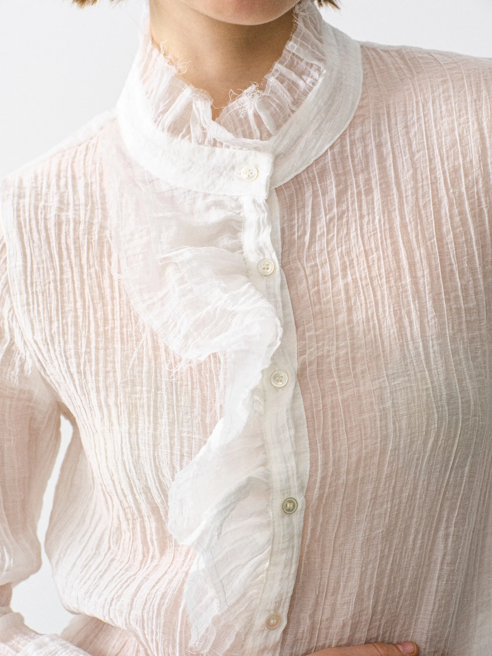 Ruffle Gauze Blouse, Ivory sold by Source Unknown product image thumbnail 2