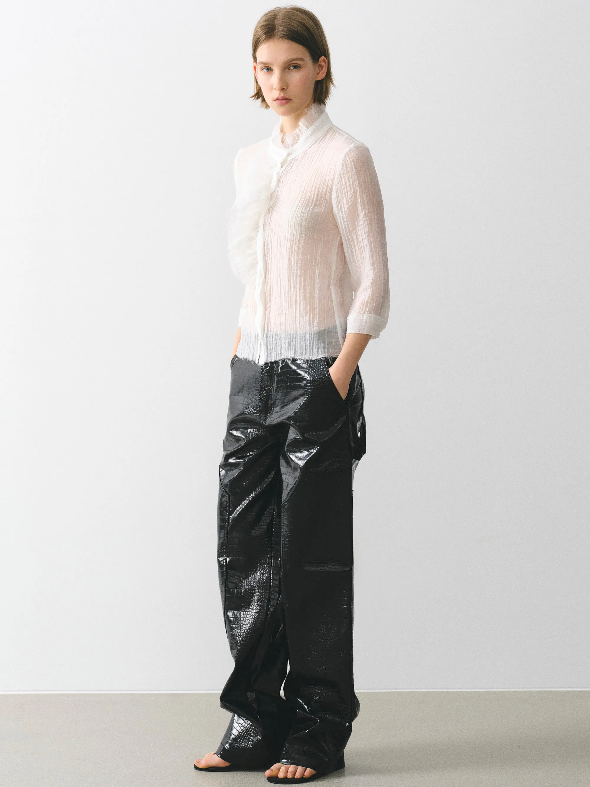 Ruffle Gauze Blouse, Ivory sold by Source Unknown product image thumbnail 3