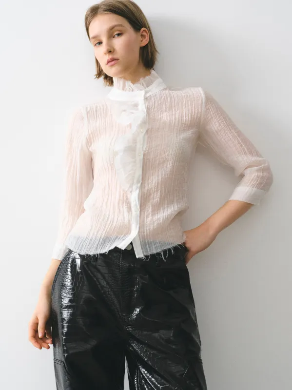 Ruffle Gauze Blouse, Ivory sold by Source Unknown