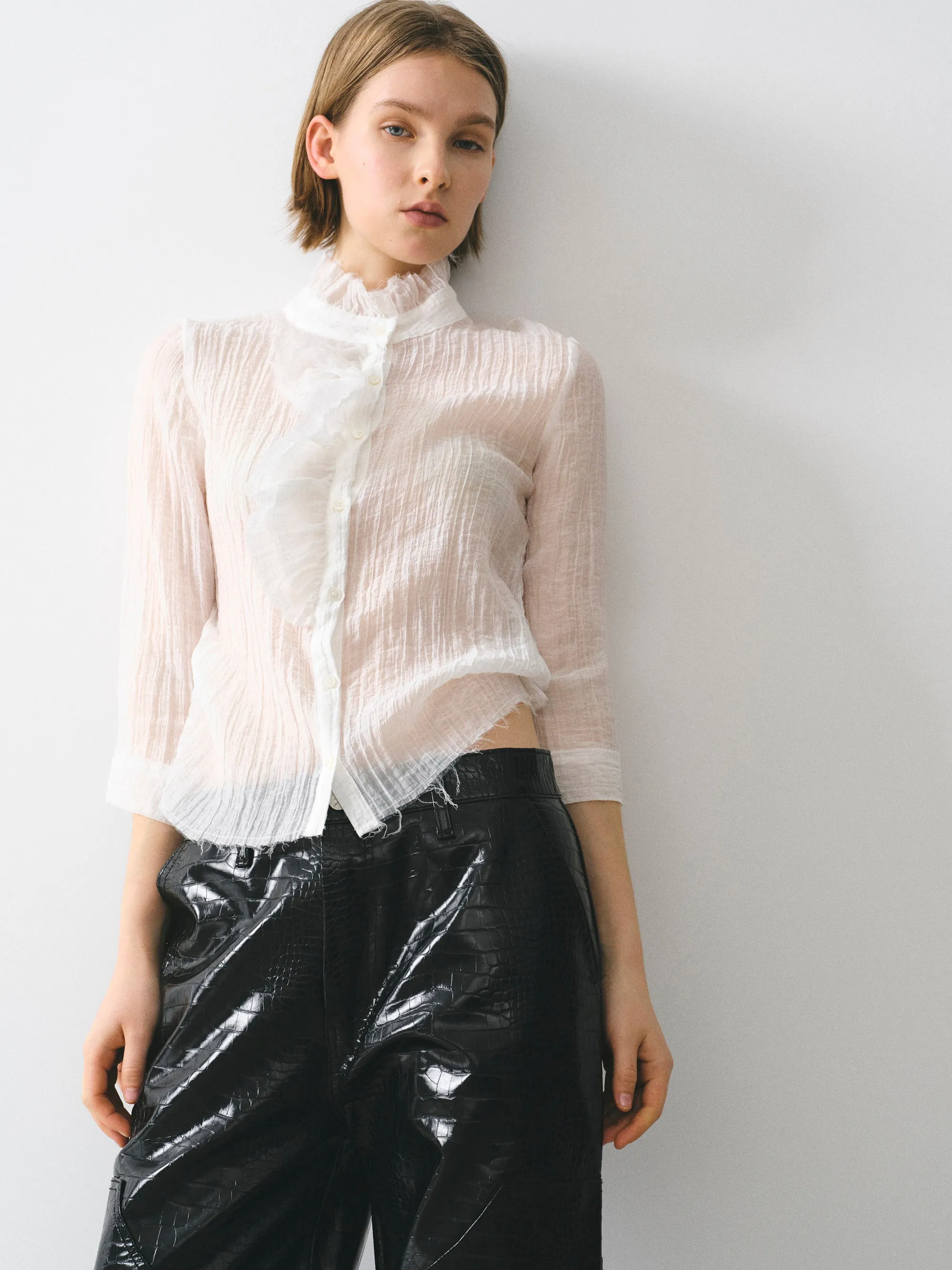 Ruffle Gauze Blouse, Ivory sold by Source Unknown product image thumbnail 4