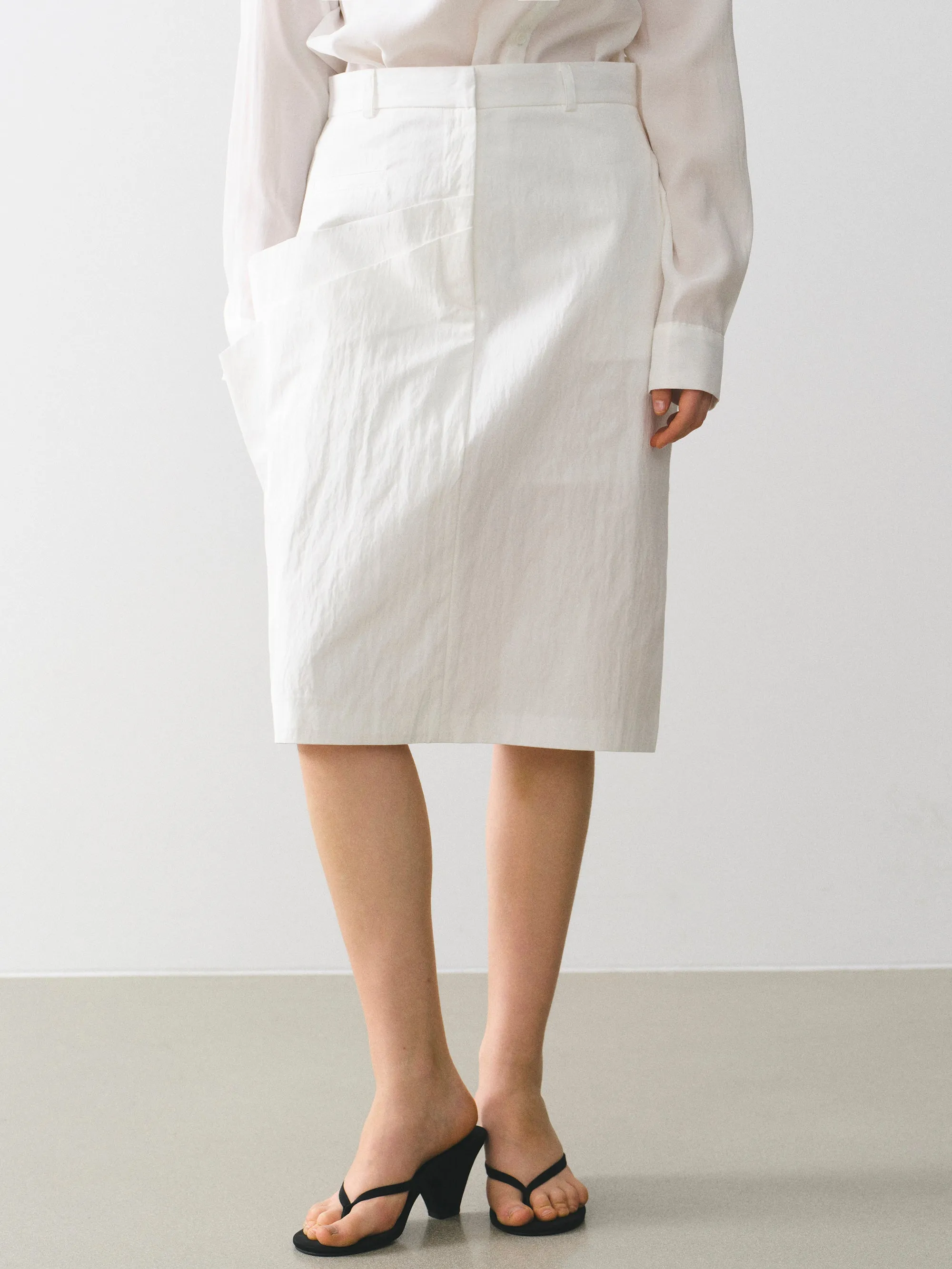 Paneled Midi Skirt, White sold by Source Unknown