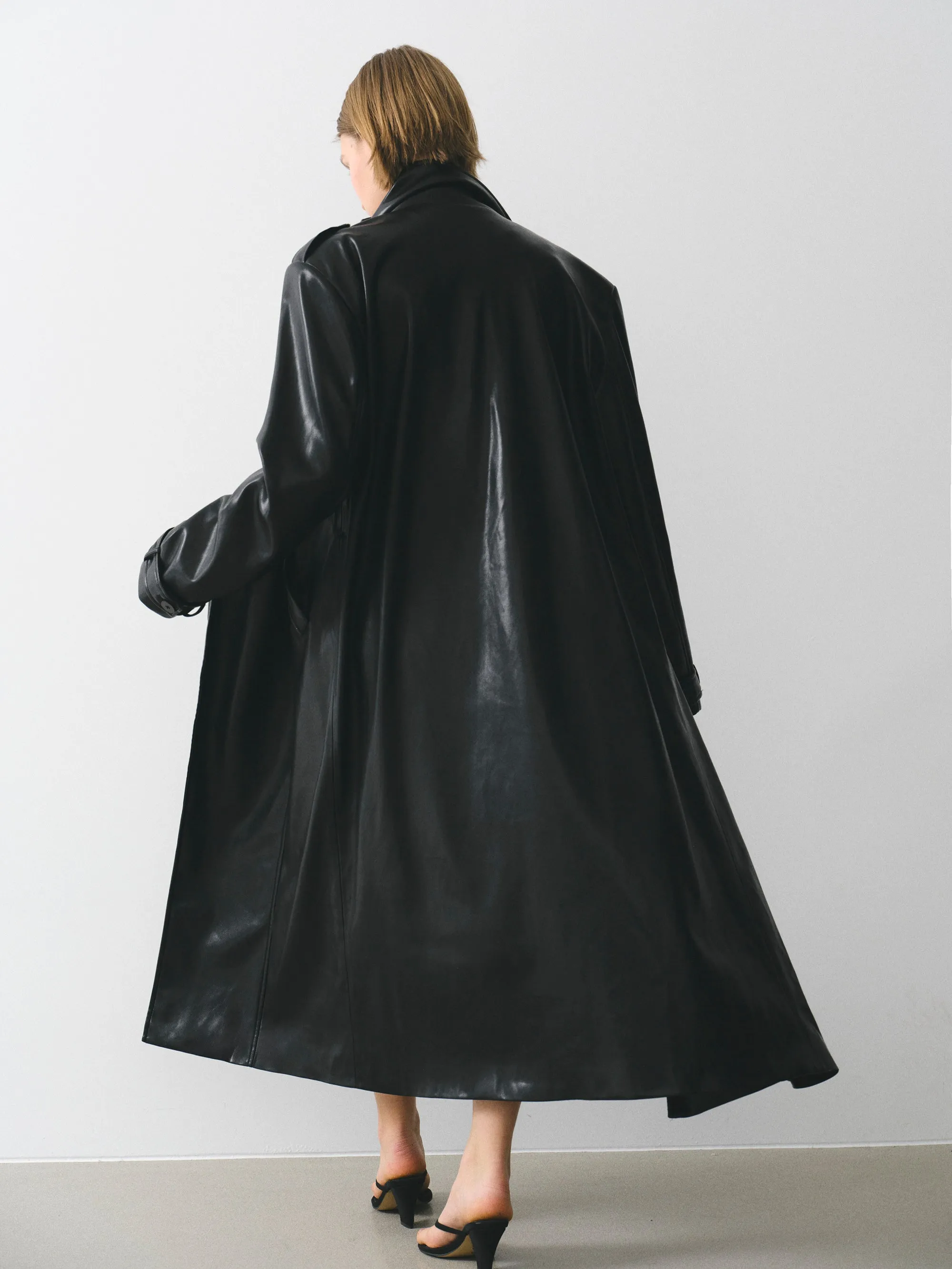 Belted Faux-Leather Coat, Black sold by Source Unknown product image thumbnail 5