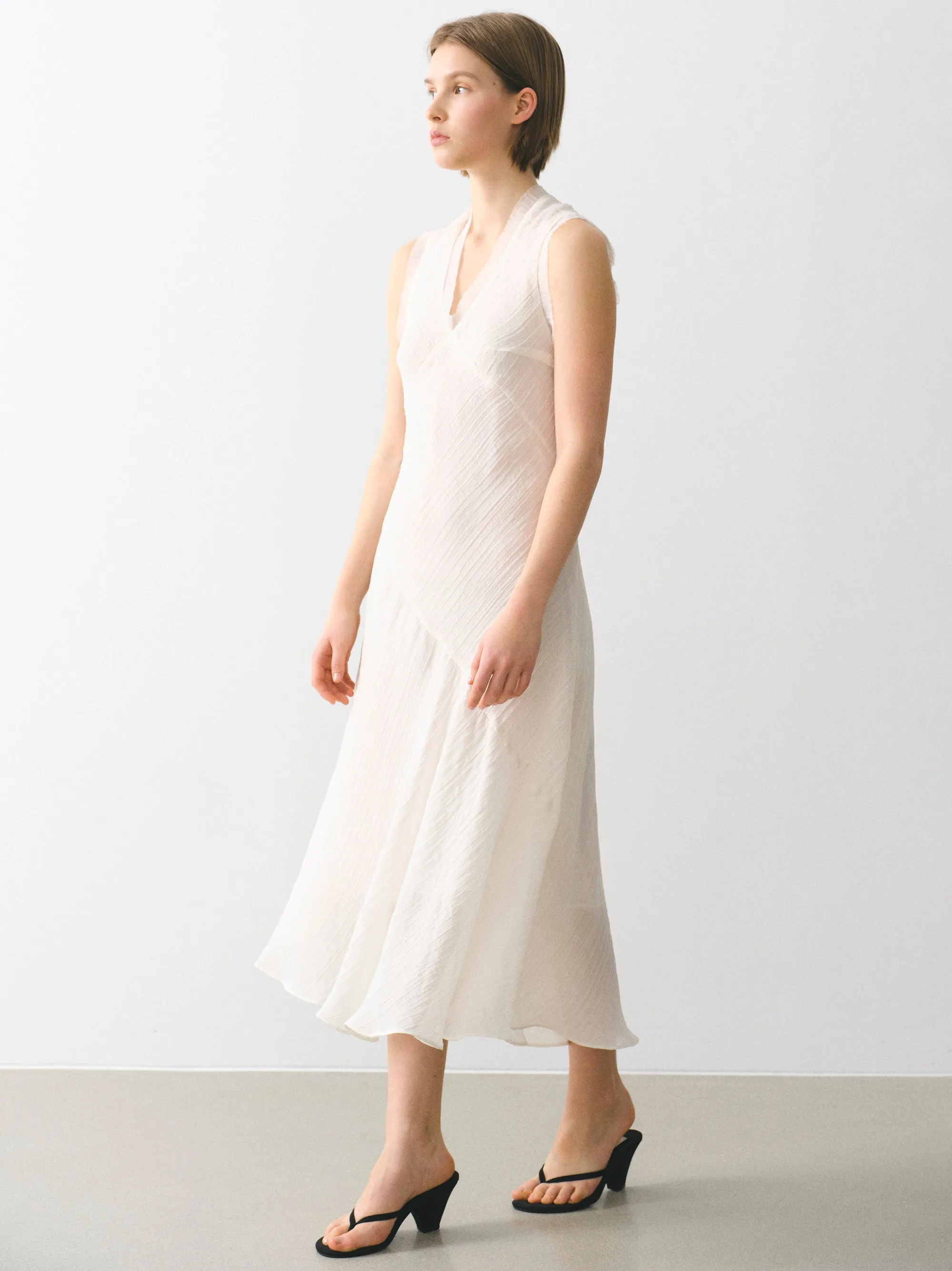 Asymmetric Gauze Midi Dress, Ivory sold by Source Unknown product image thumbnail 4