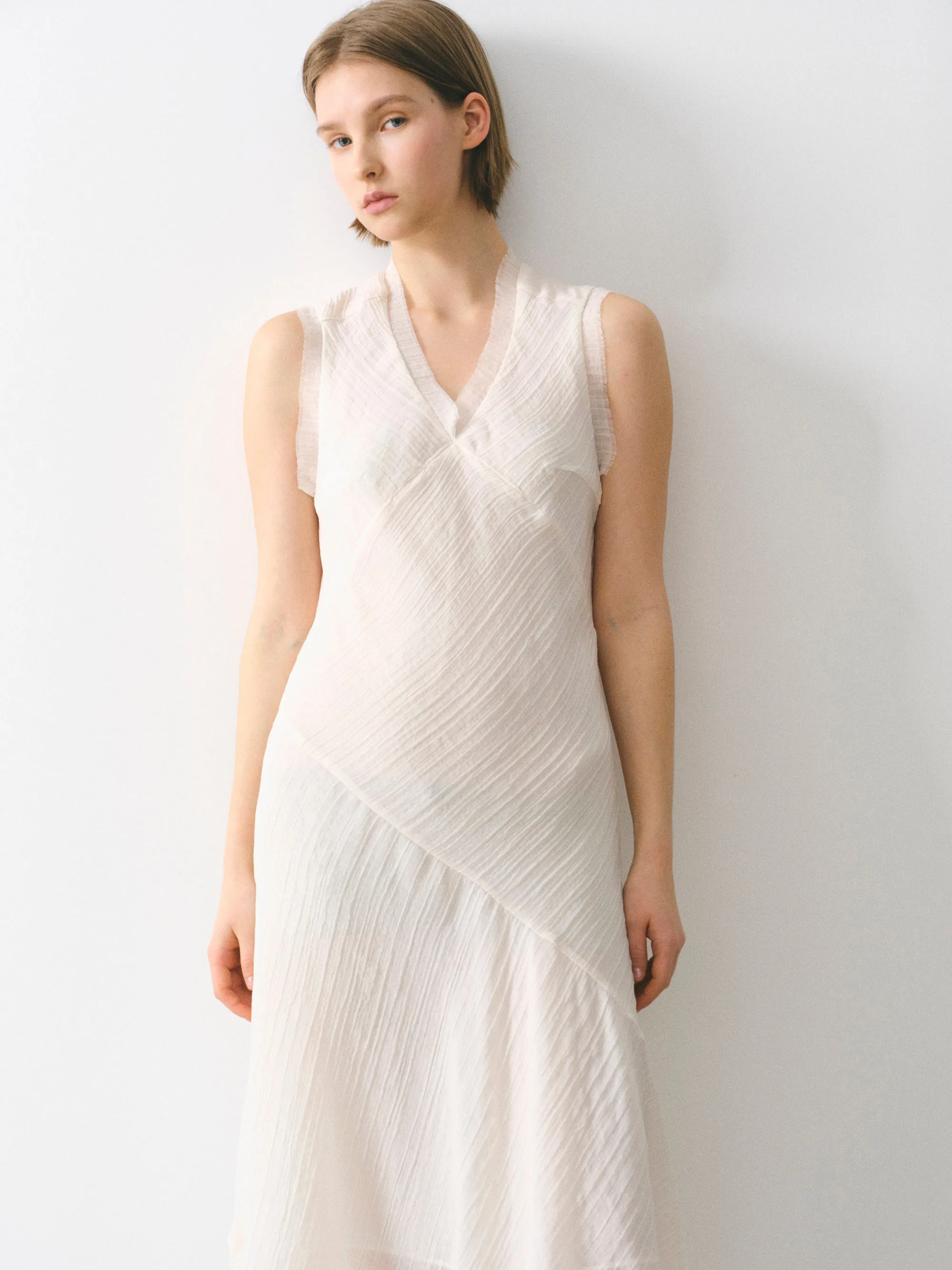 Asymmetric Gauze Midi Dress, Ivory sold by Source Unknown product image thumbnail 3