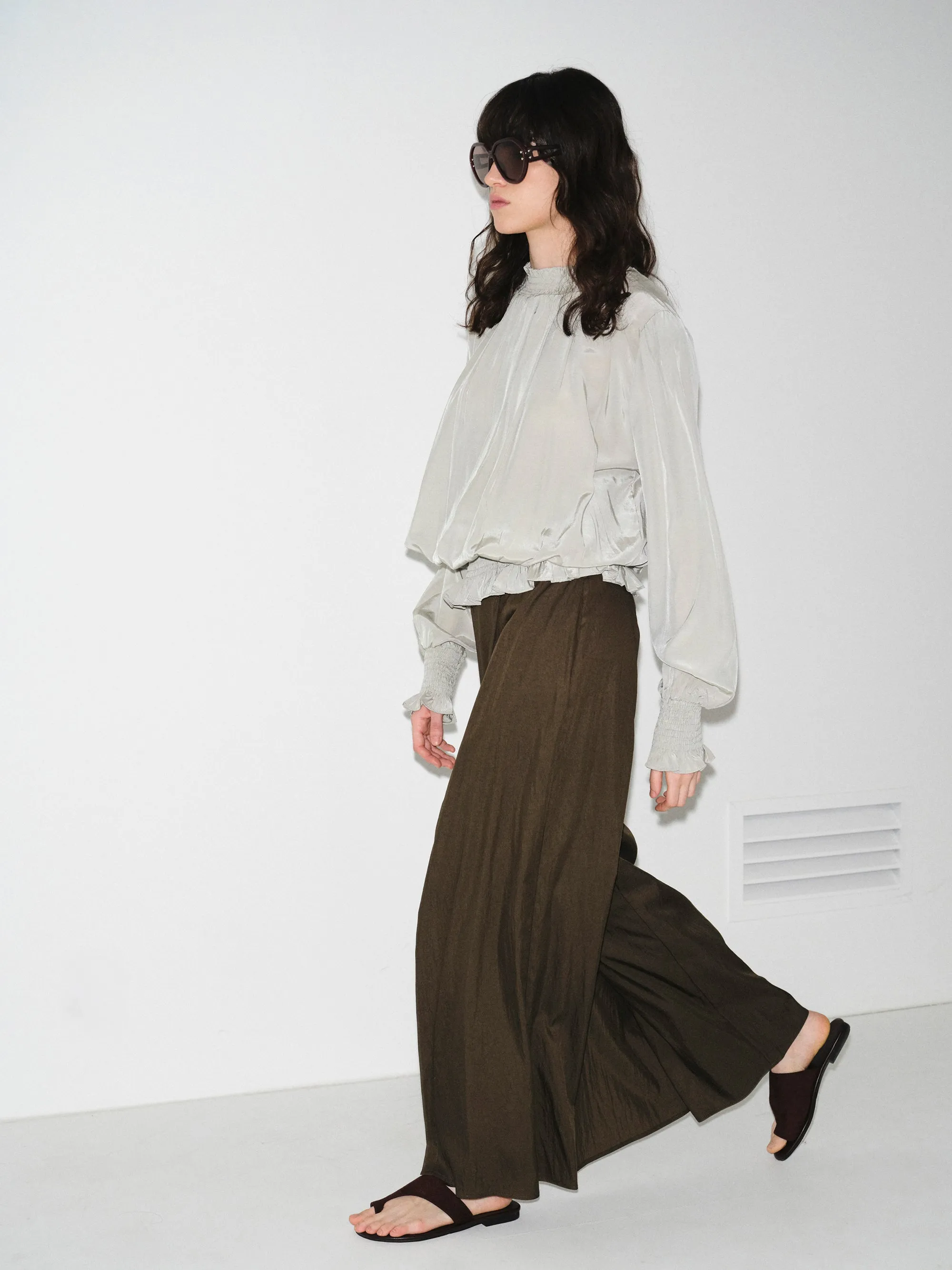 Double-Layer Crinkled Trousers, Brown sold by Source Unknown product image thumbnail 2