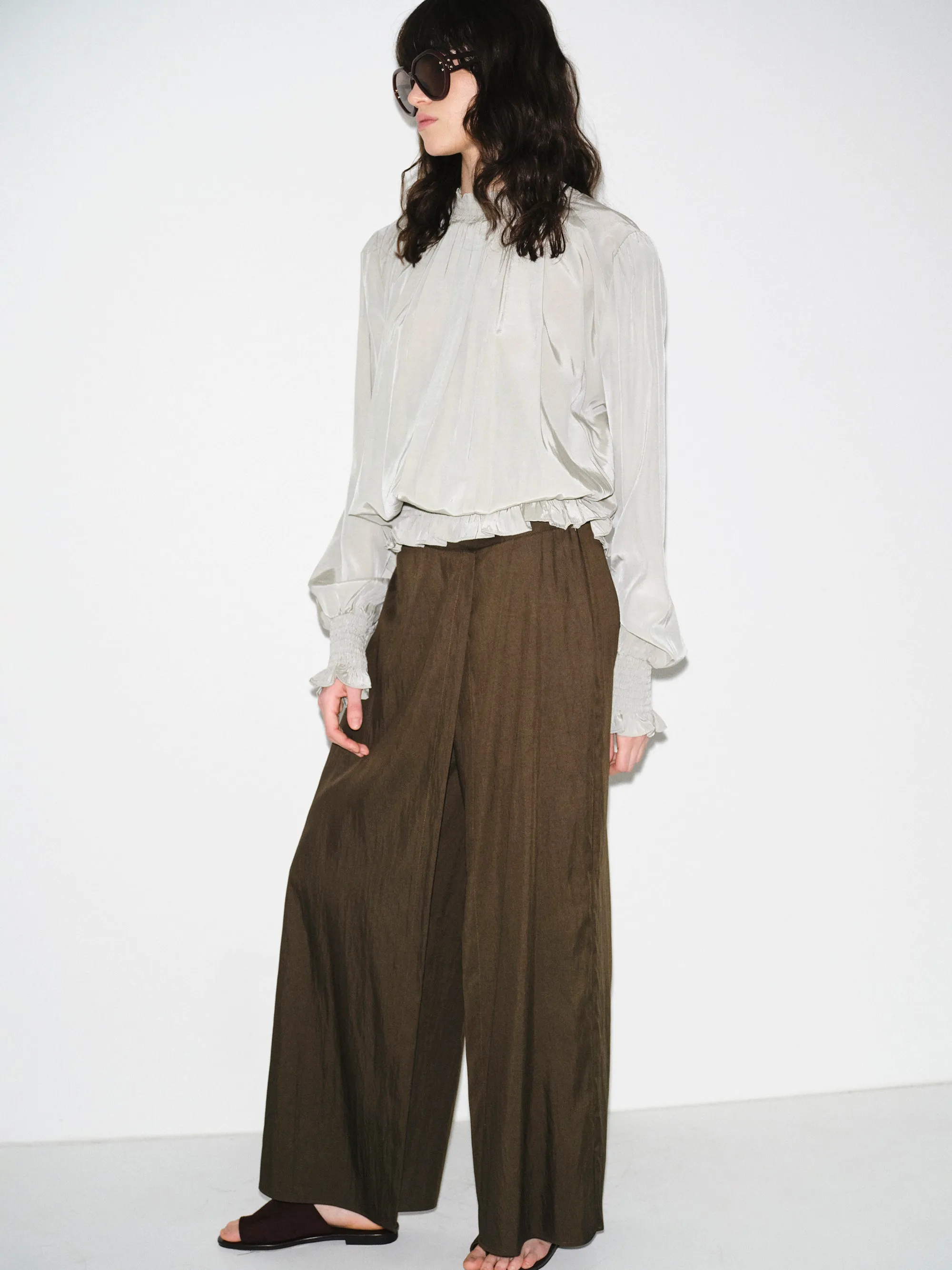 Double-Layer Crinkled Trousers, Brown sold by Source Unknown product image thumbnail 4
