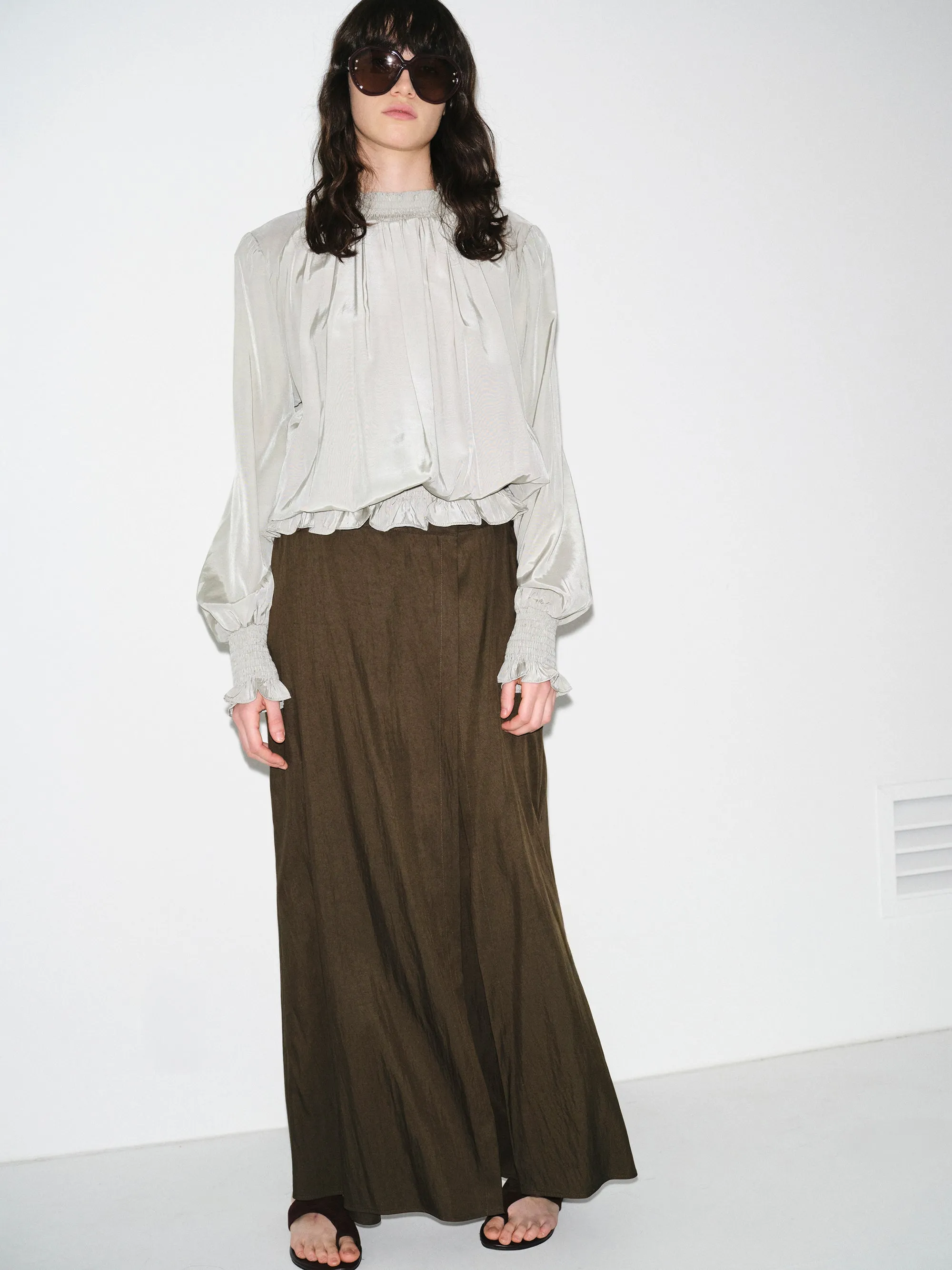 Double-Layer Crinkled Trousers, Brown sold by Source Unknown product image thumbnail 3