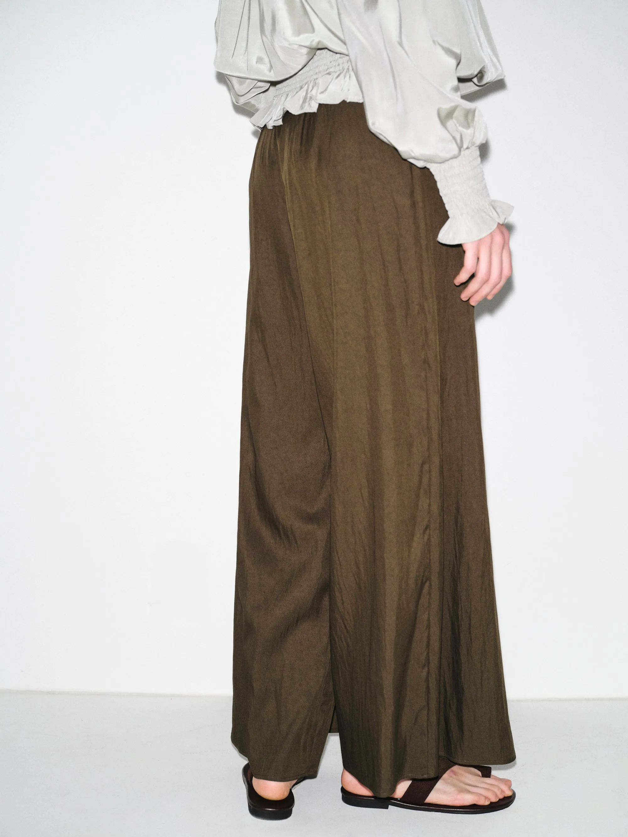 Double-Layer Crinkled Trousers, Brown sold by Source Unknown product image thumbnail 5