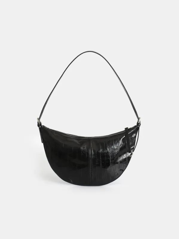 Textured Leather Crescent Bag, Black made by Source Unknown