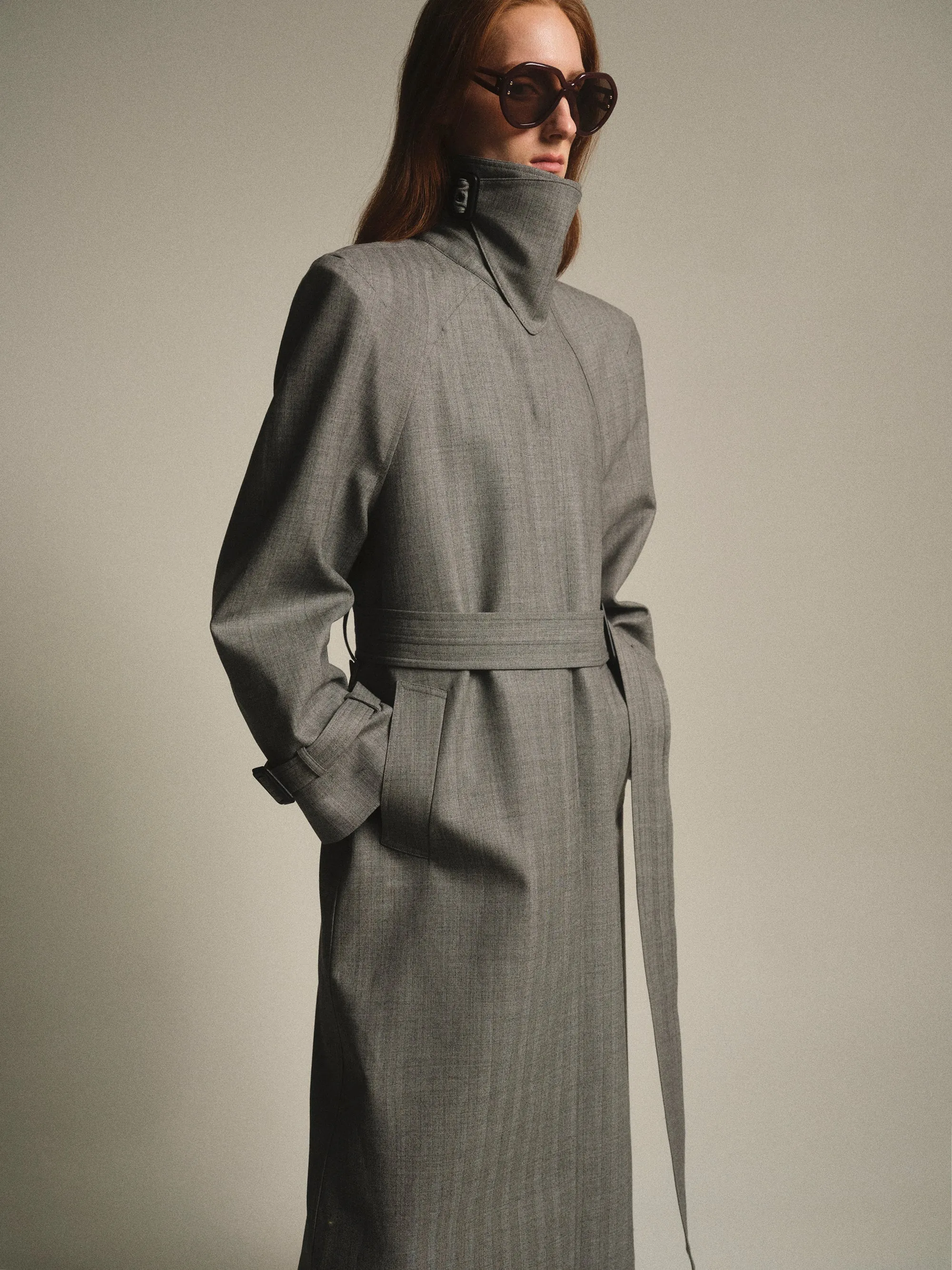 Tailored Belted Overcoat, Grey sold by Source Unknown