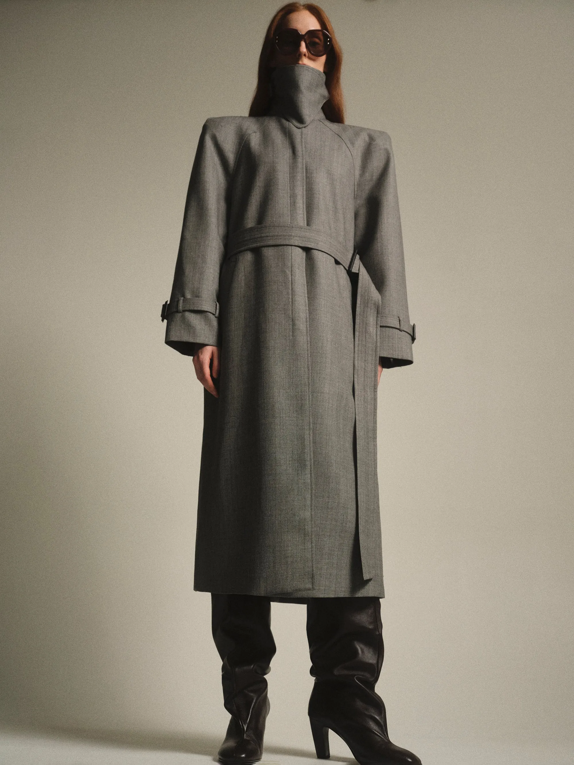 Tailored Belted Overcoat, Grey sold by Source Unknown product image thumbnail 3