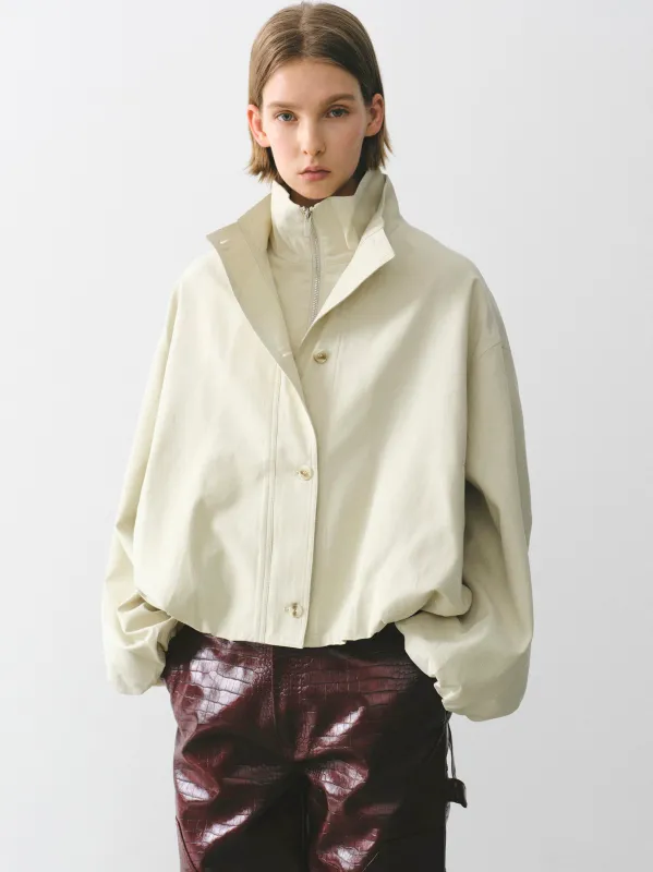 Ezra Double Collar Balloon Jacket, Beige made by Source Unknown