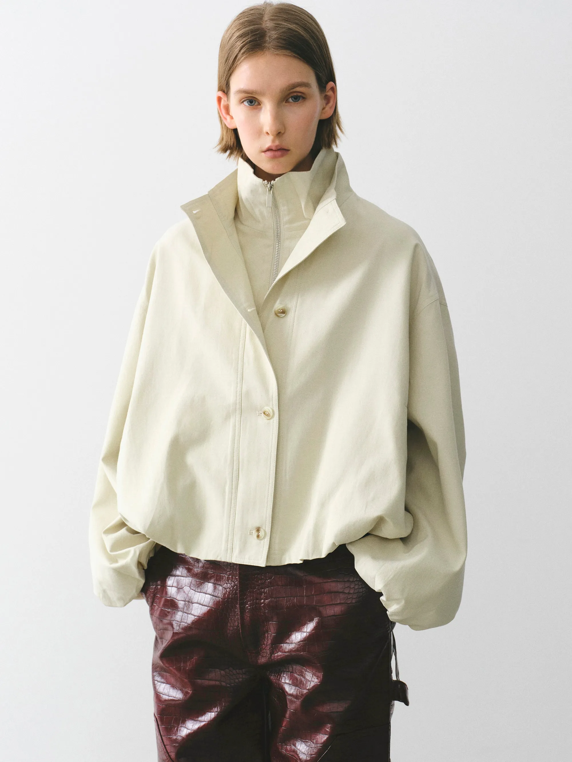 Ezra Double Collar Balloon Jacket, Beige sold by Source Unknown